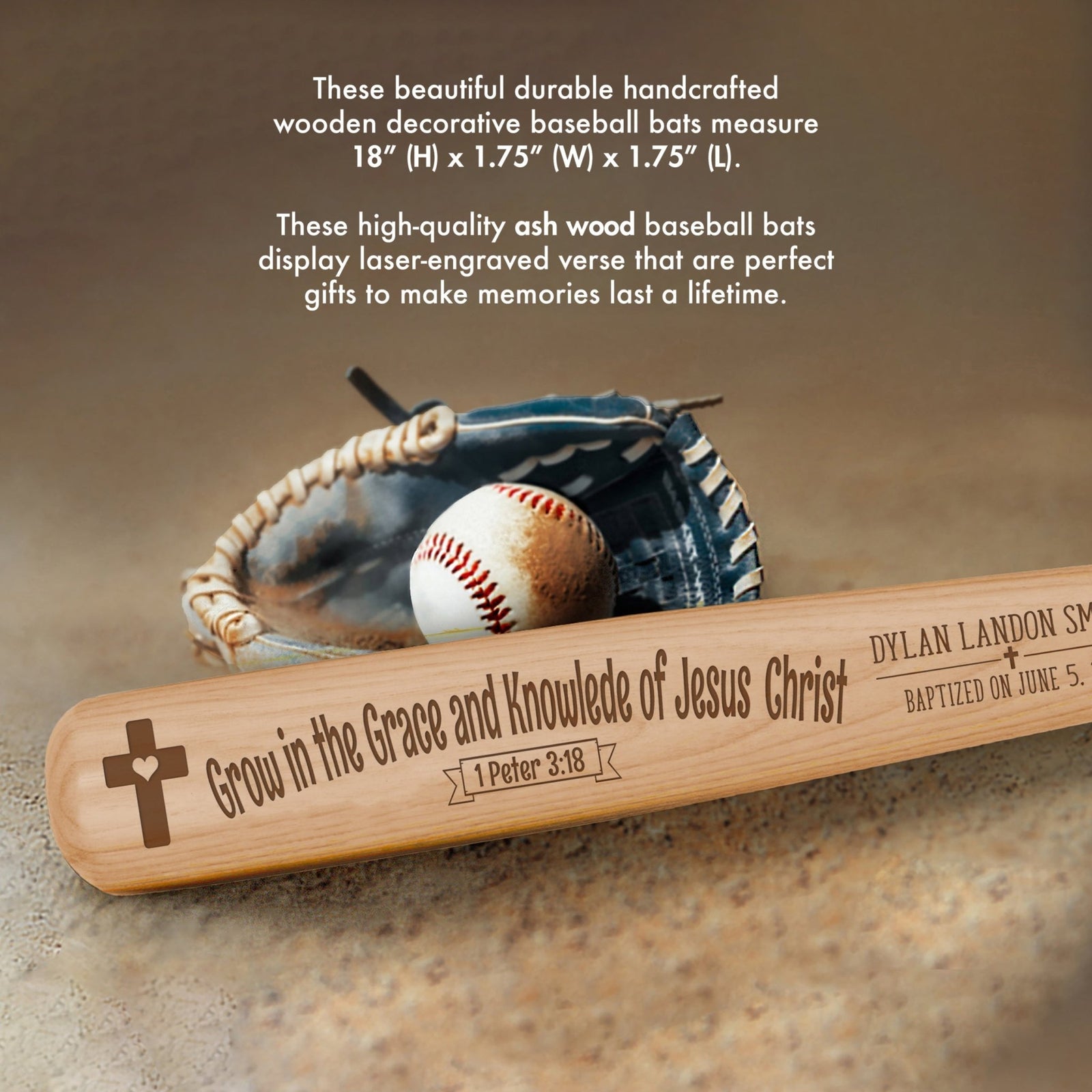 Personalized Baseball Bat Baptism Gifts For Boys - Grow in the Grace - LifeSong Milestones