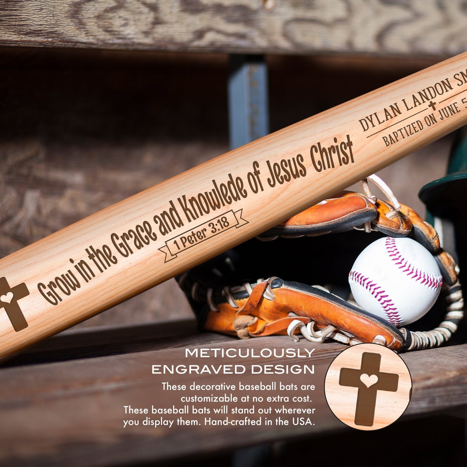 Personalized Baseball Bat Baptism Gifts For Boys - Grow in the Grace - LifeSong Milestones