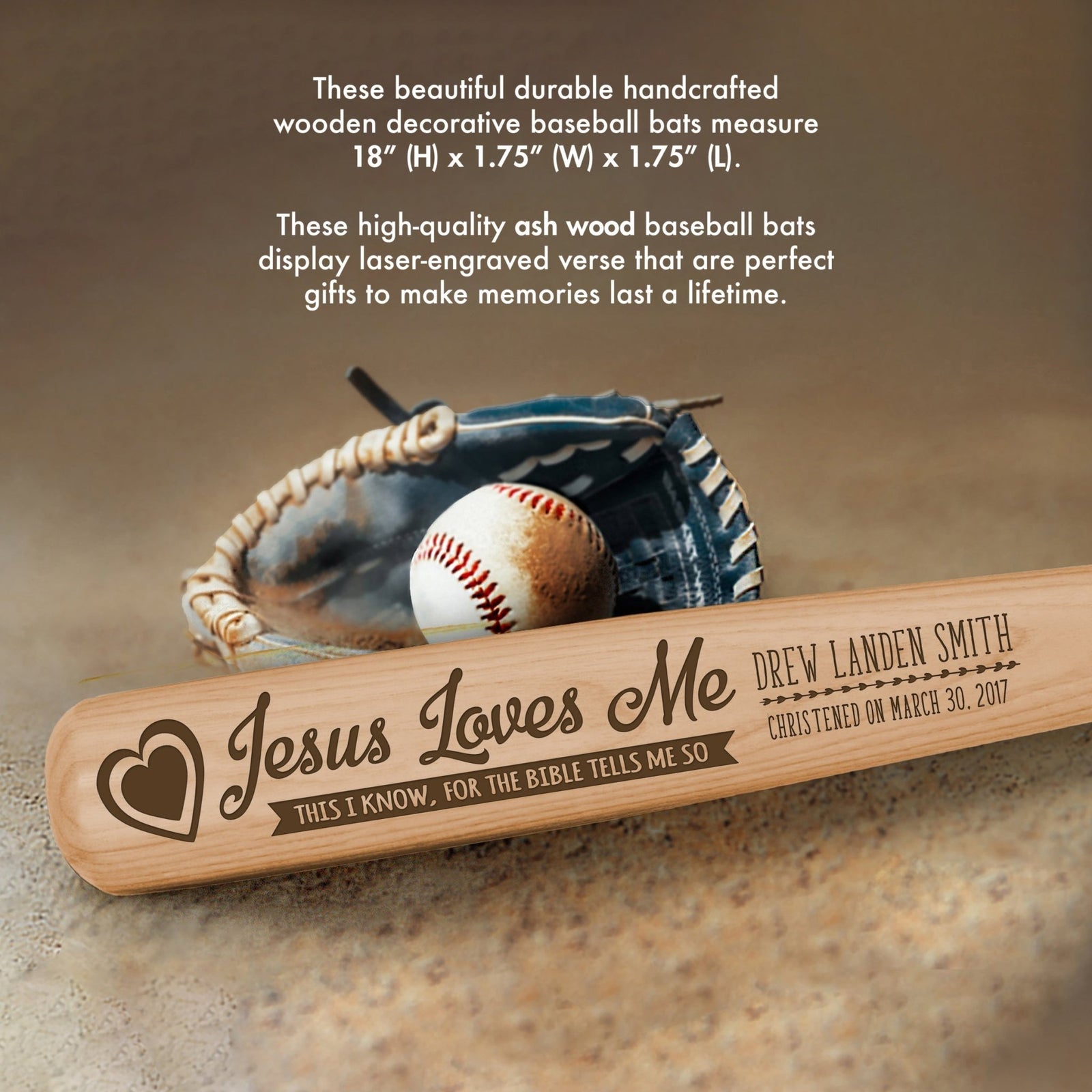 Personalized Baseball Bat Baptism Gifts For Boys - Jesus Loves Me - LifeSong Milestones