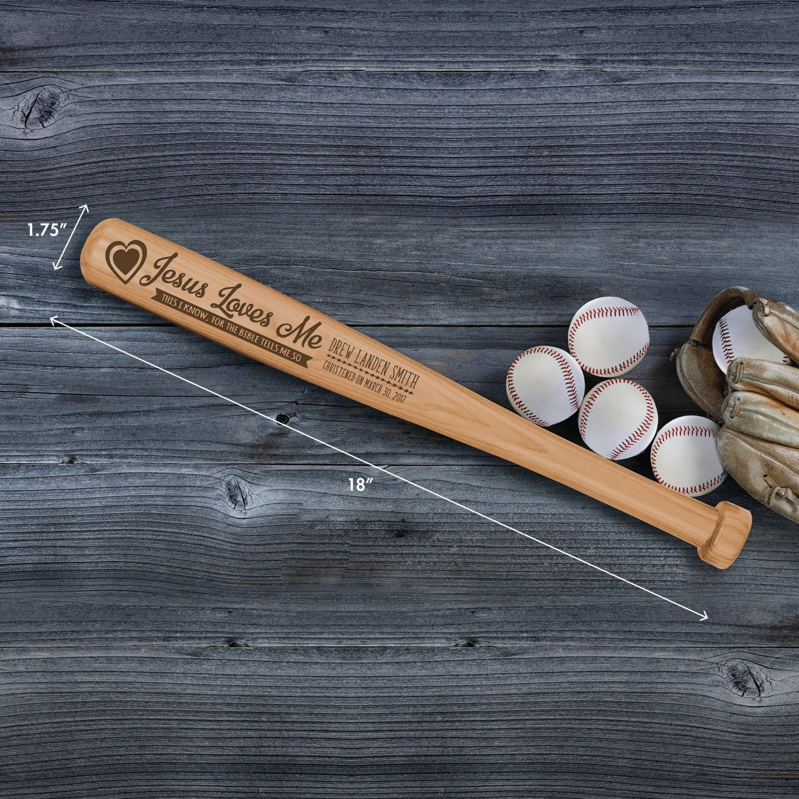 Personalized Baseball Bat Baptism Gifts For Boys - Jesus Loves Me - LifeSong Milestones