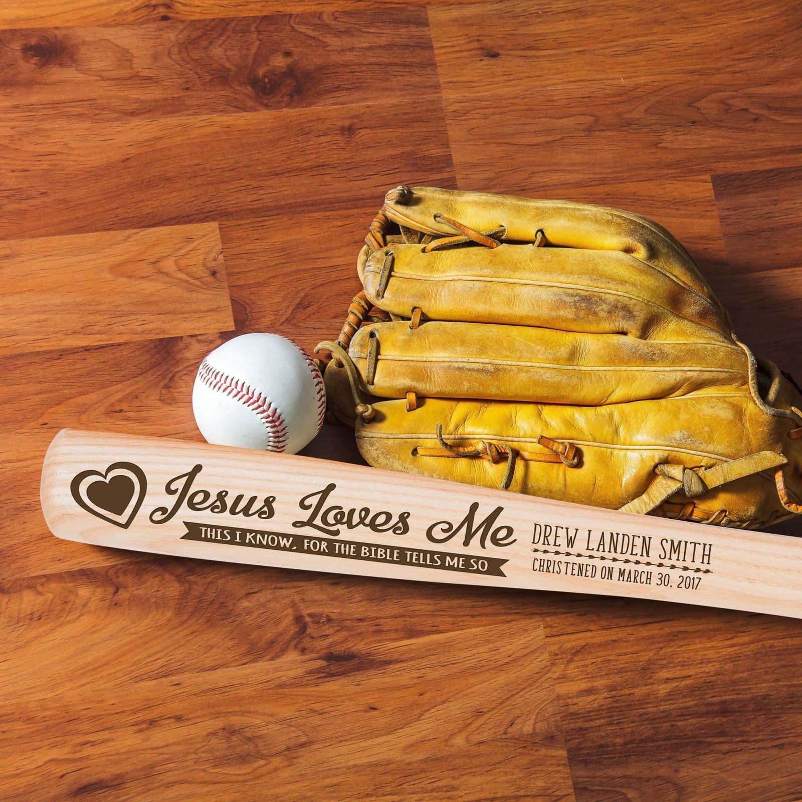 Personalized Baseball Bat Baptism Gifts For Boys - Jesus Loves Me - LifeSong Milestones