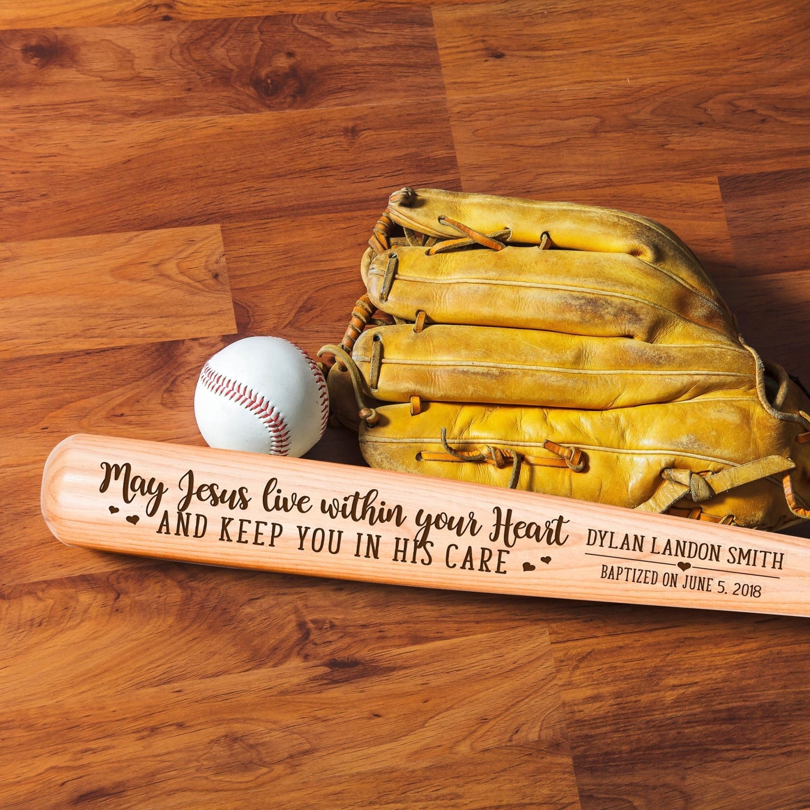 Personalized Baseball Bat Baptism Gifts For Boys - May Jesus Live Within You Heart - LifeSong Milestones