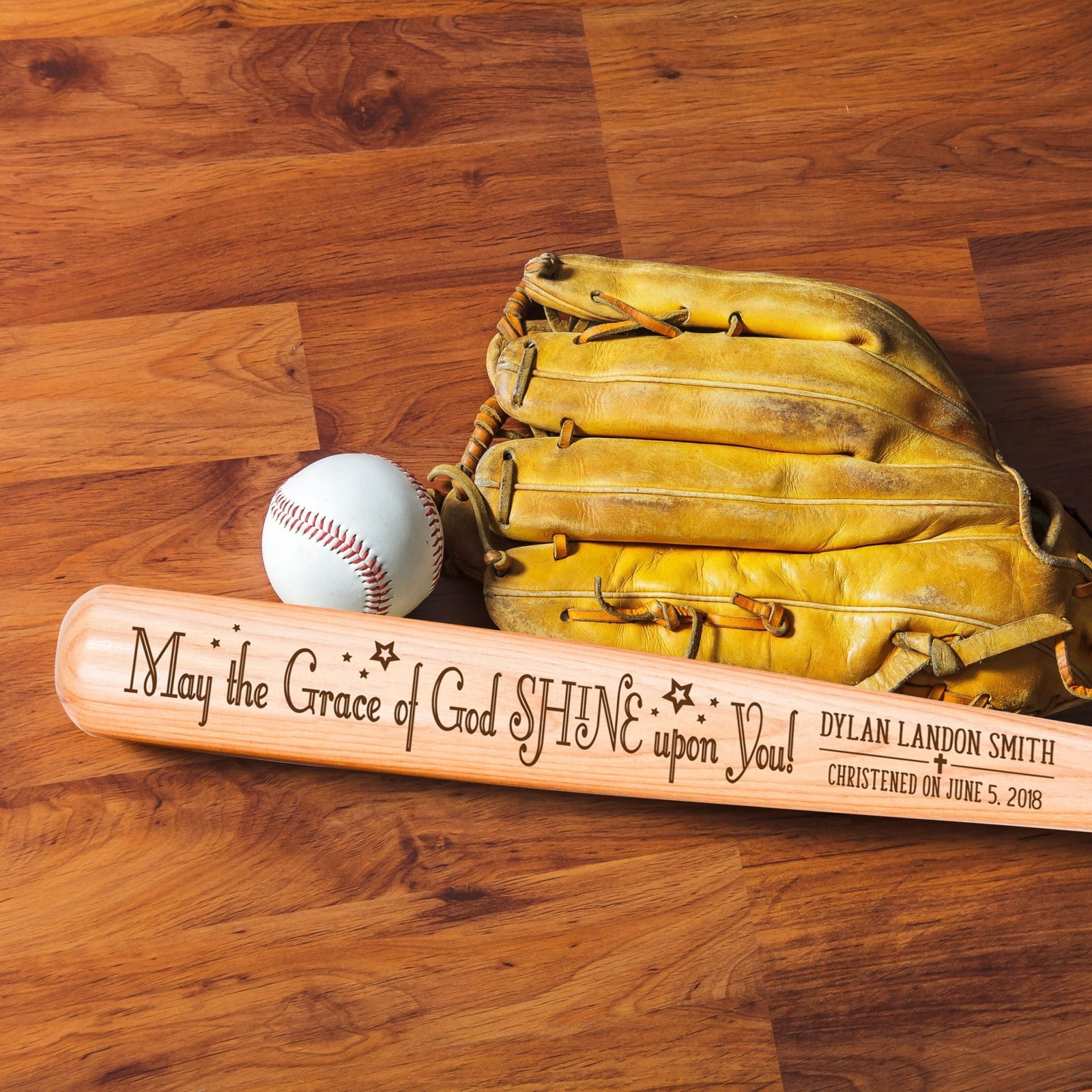Personalized Baseball Bat Baptism Gifts For Boys - May the Grace Of God - LifeSong Milestones