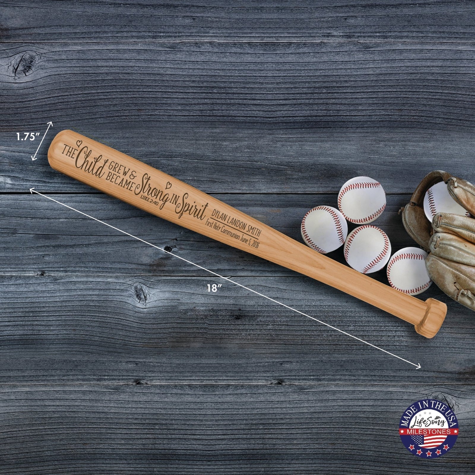 Personalized Baseball Bat Baptism Gifts For Boys - Strong in Spirit - LifeSong Milestones