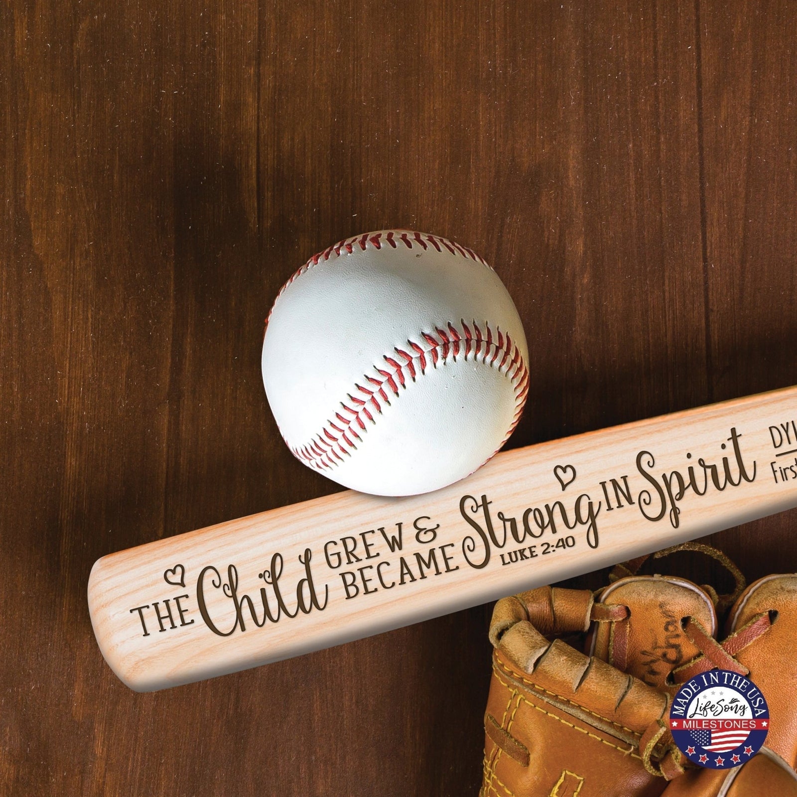 Personalized Baseball Bat Baptism Gifts For Boys - Strong in Spirit - LifeSong Milestones