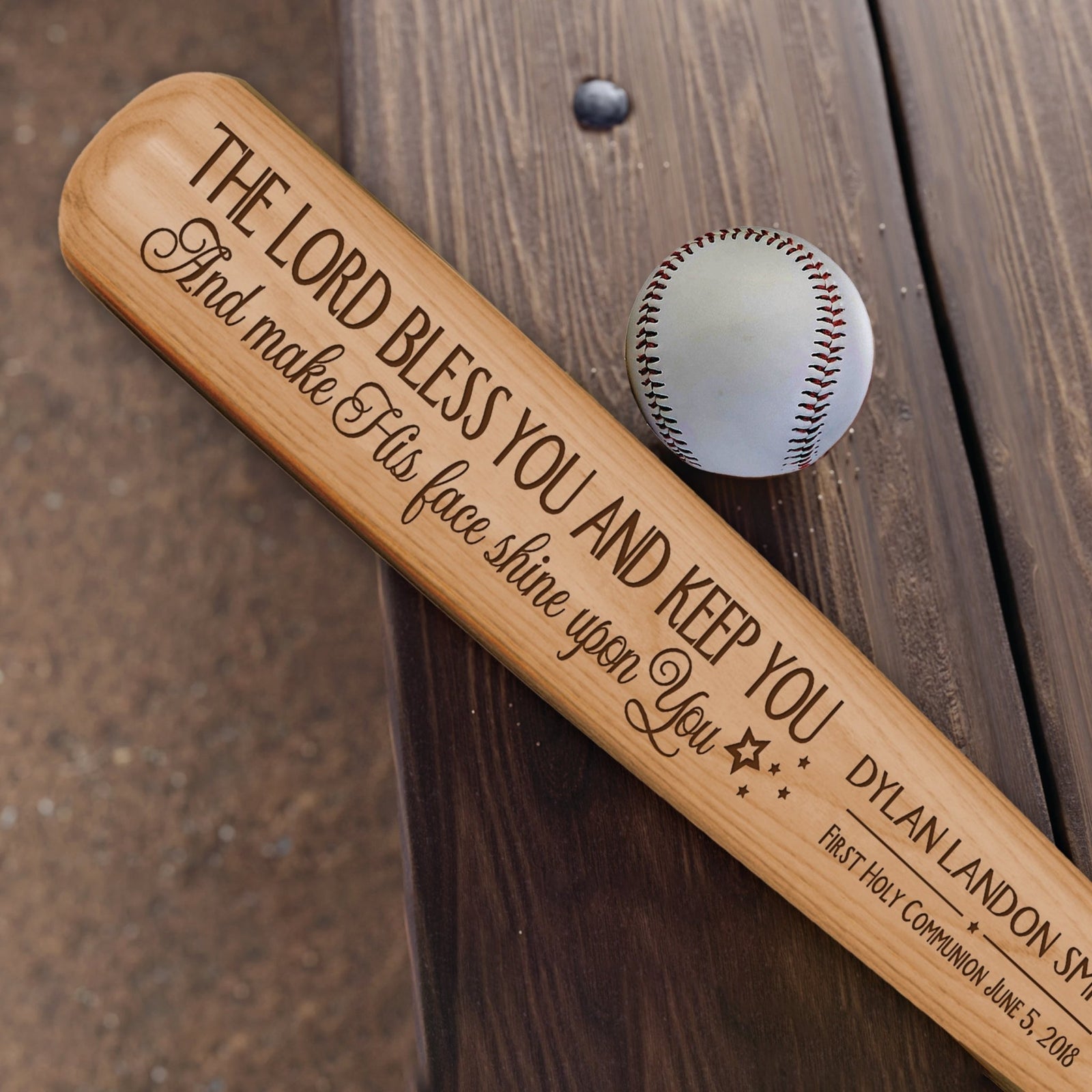 Personalized Baseball Bat Baptism Gifts For Boys - The Lord Bless You - LifeSong Milestones