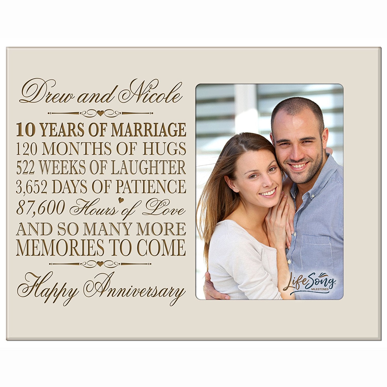 Personalized Couples 10th Wedding Anniversary Picture Frame Decorations - Many More Memories To Come - LifeSong Milestones