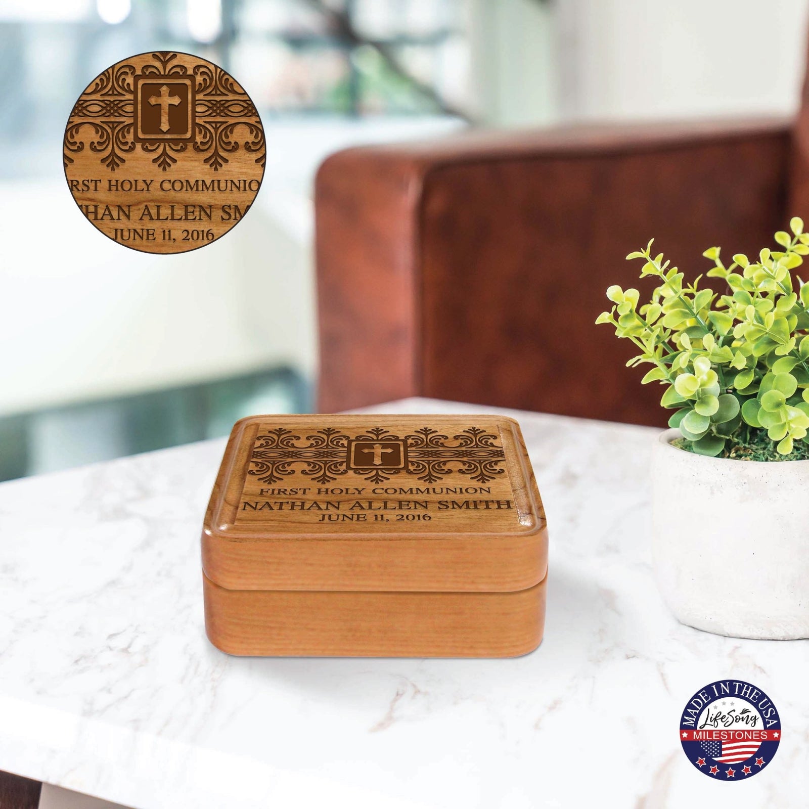 Personalized First Communion Jewelry Box for Boys & Girls – Custom Engraved Keepsake Gift - LifeSong Milestones