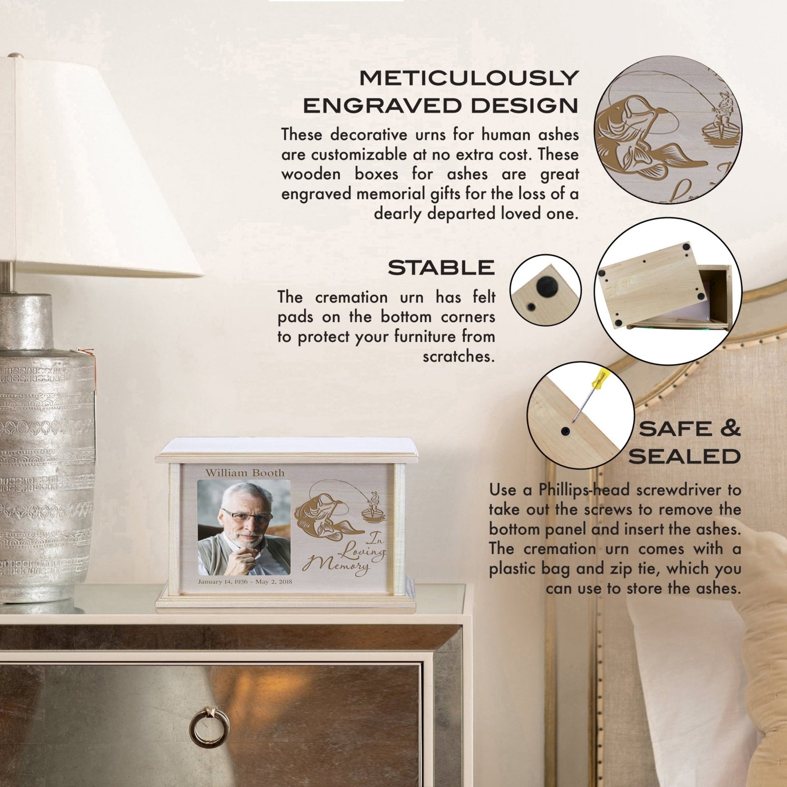 Personalized Funeral Photo Cremation Keepsake Urn Box Sympathy Gift - In Loving Memory - LifeSong Milestones