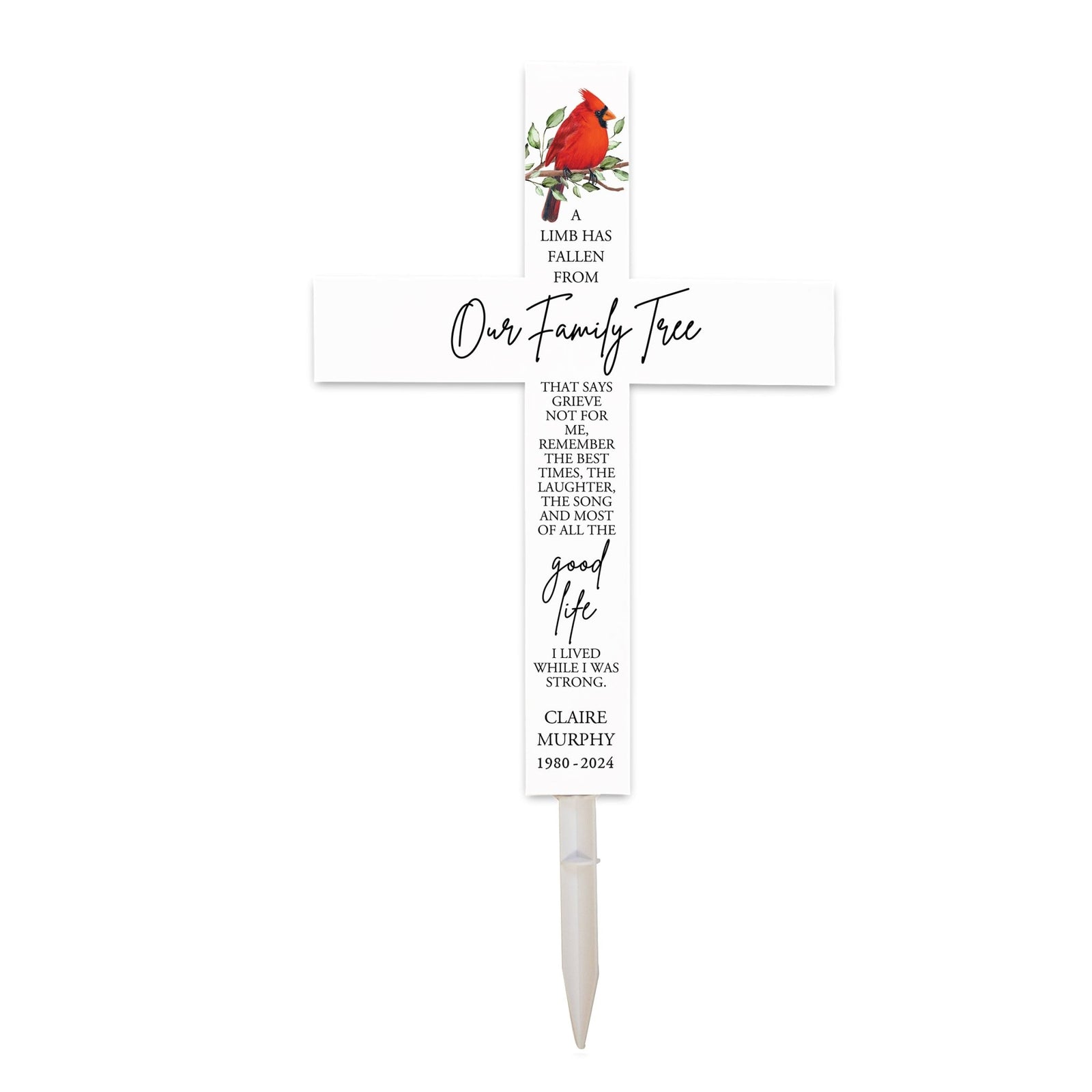 Personalized Garden Stake Cross Cemetery Decoration LED Light Cardinal Memorial Remembrance - LifeSong Milestones