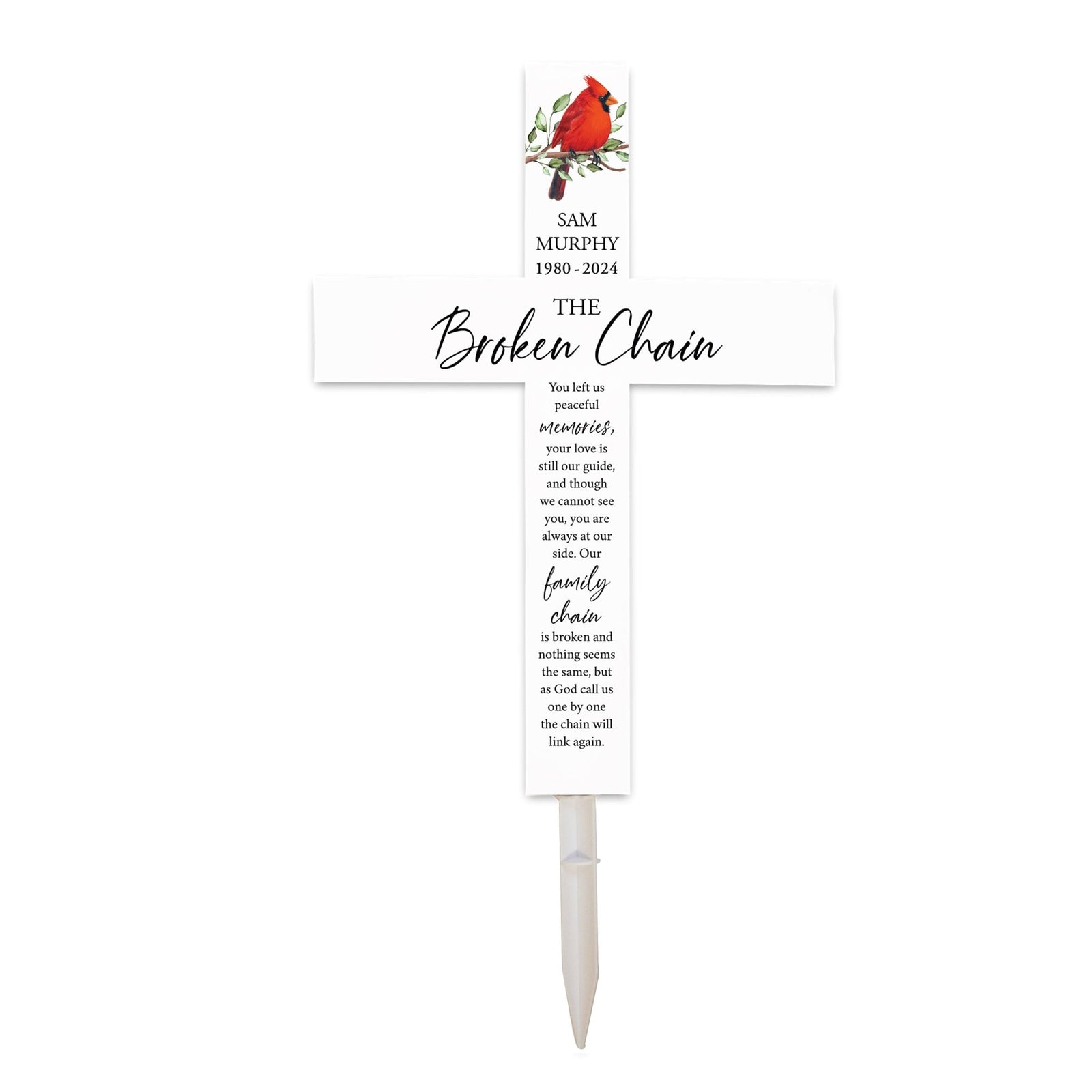 Personalized Garden Stake Cross Cemetery Decoration LED Light Cardinal Memorial Remembrance - LifeSong Milestones