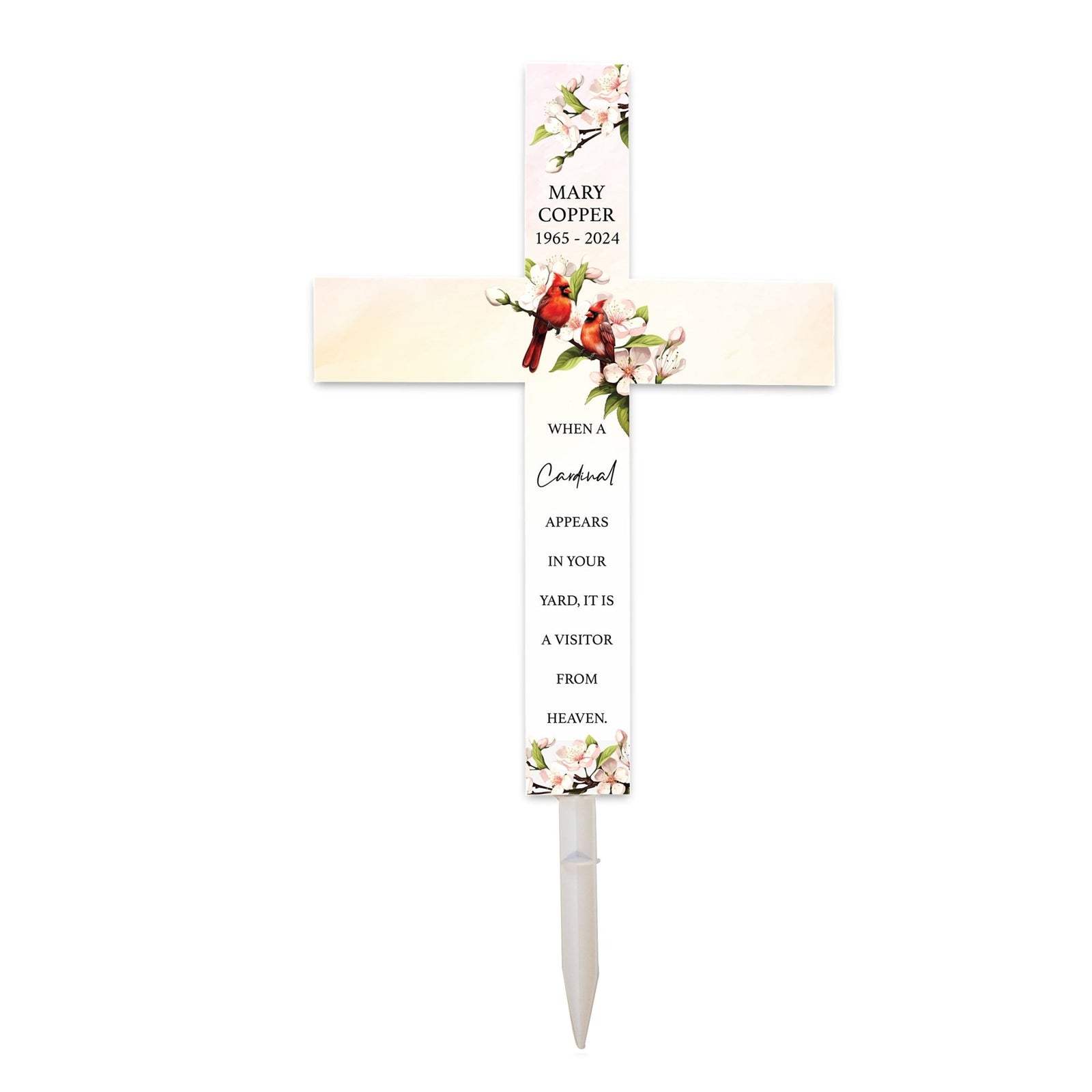 Personalized Garden Stake Cross Cemetery Decoration LED Light Cardinal Memorial Remembrance - LifeSong Milestones