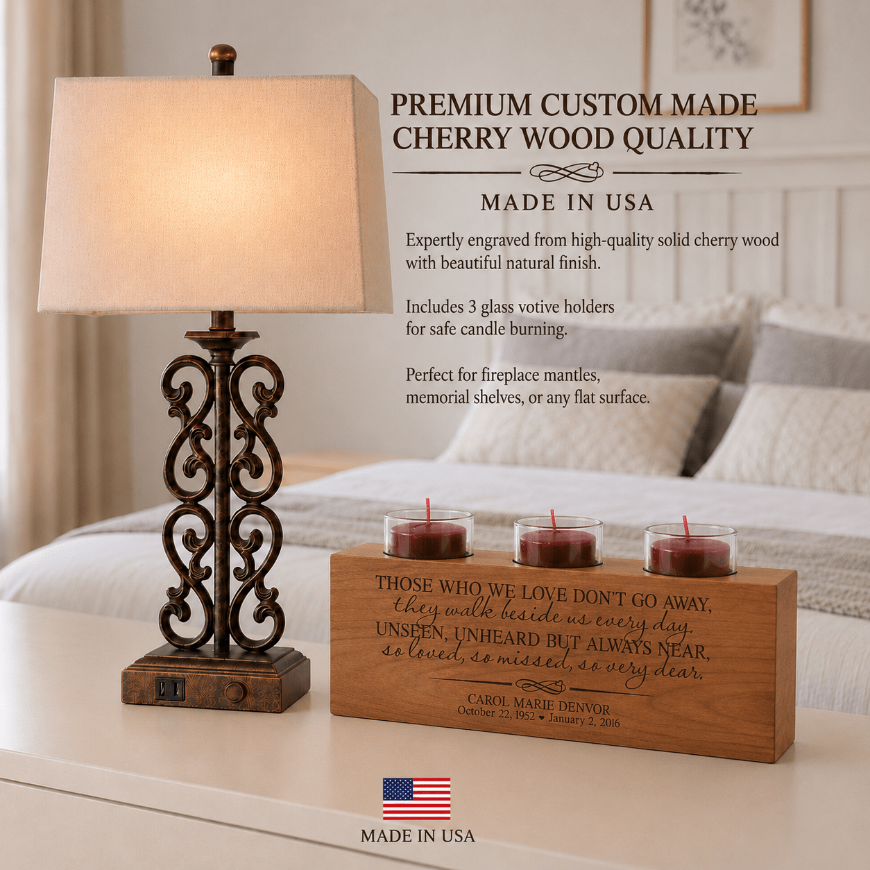 Personalized Memorial Candle Holder | Sympathy & Bereavement Gift | 3 Tealights Included | Custom Engraved Remembrance Gift | - LifeSong Milestones