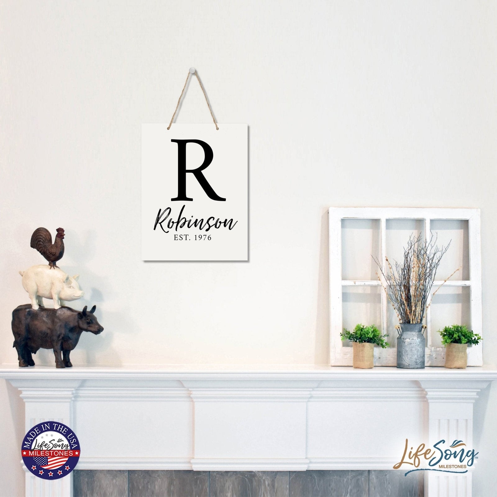 Personalized Modern Inspirational Wooden Wall Art Hanging Sign 12x15in - Robinson (EST) - For Family And Home Decorations - LifeSong Milestones