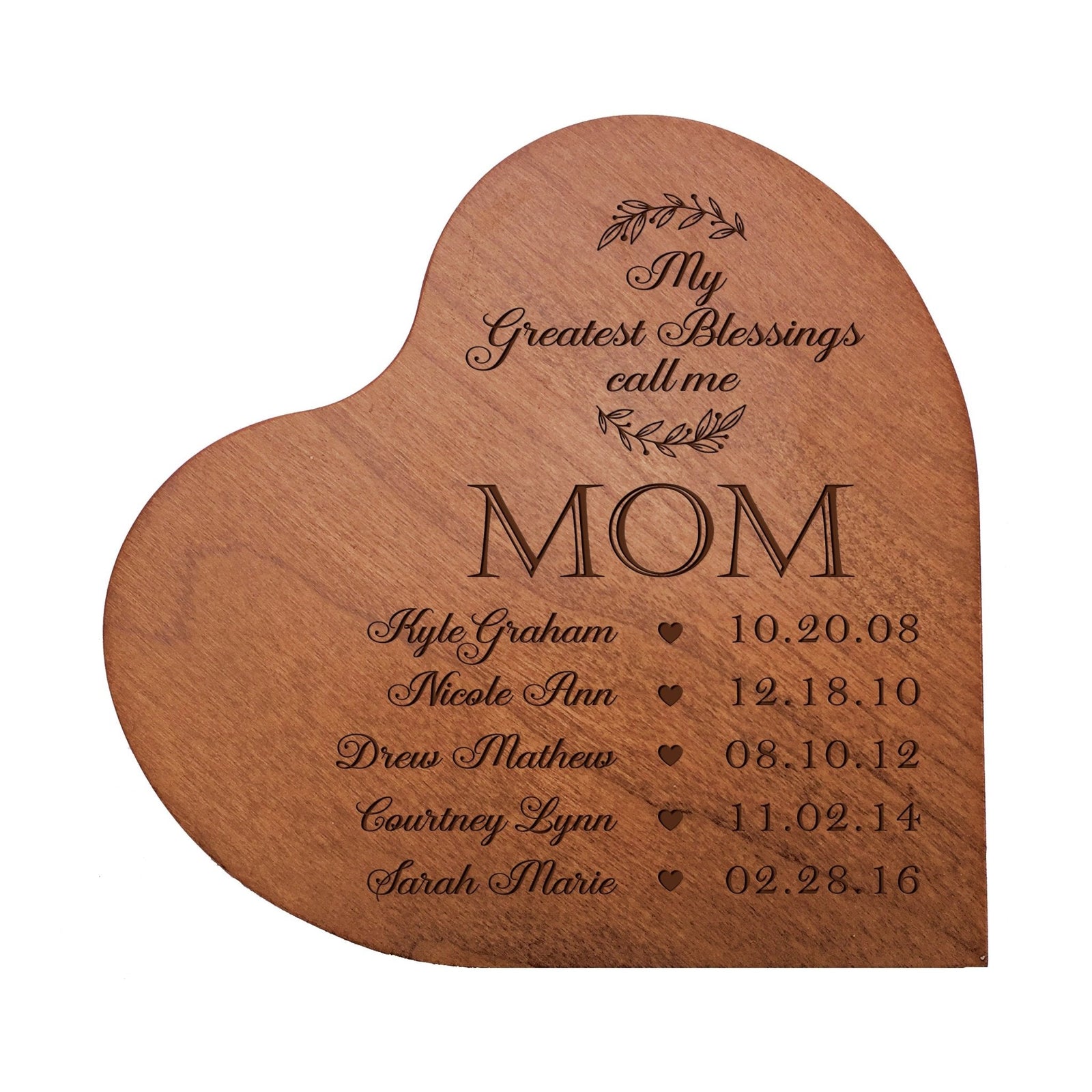 Personalized Modern Mother’s Love Solid Wood Heart Decoration With Inspirational Verse Keepsake Gift 5x5.25 - My Greatest Blessings Mom - LifeSong Milestones