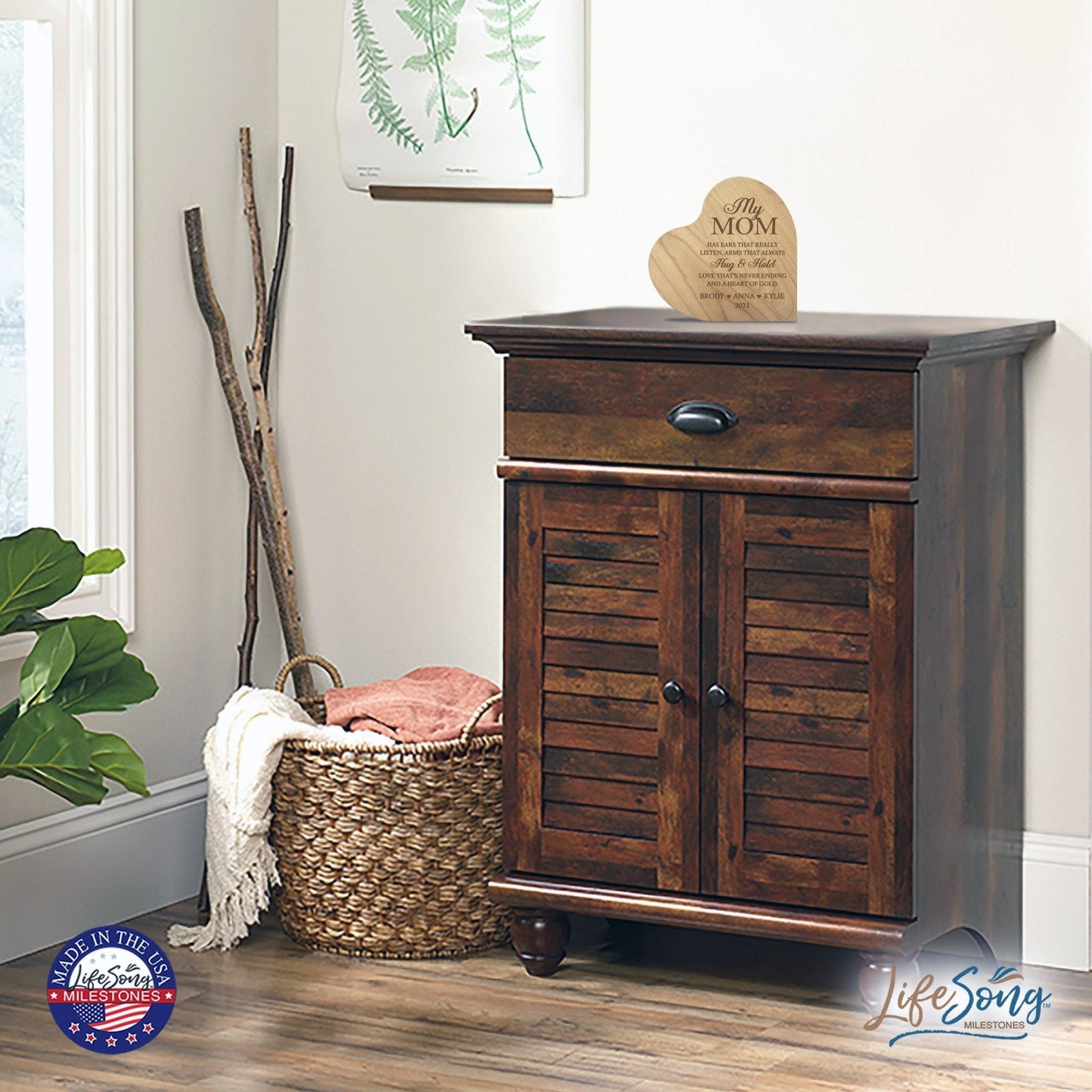 Personalized Modern Mother’s Love Solid Wood Heart Decoration With Inspirational Verse Keepsake Gift 5x5.25 - My Mom Has Ears That Really - LifeSong Milestones