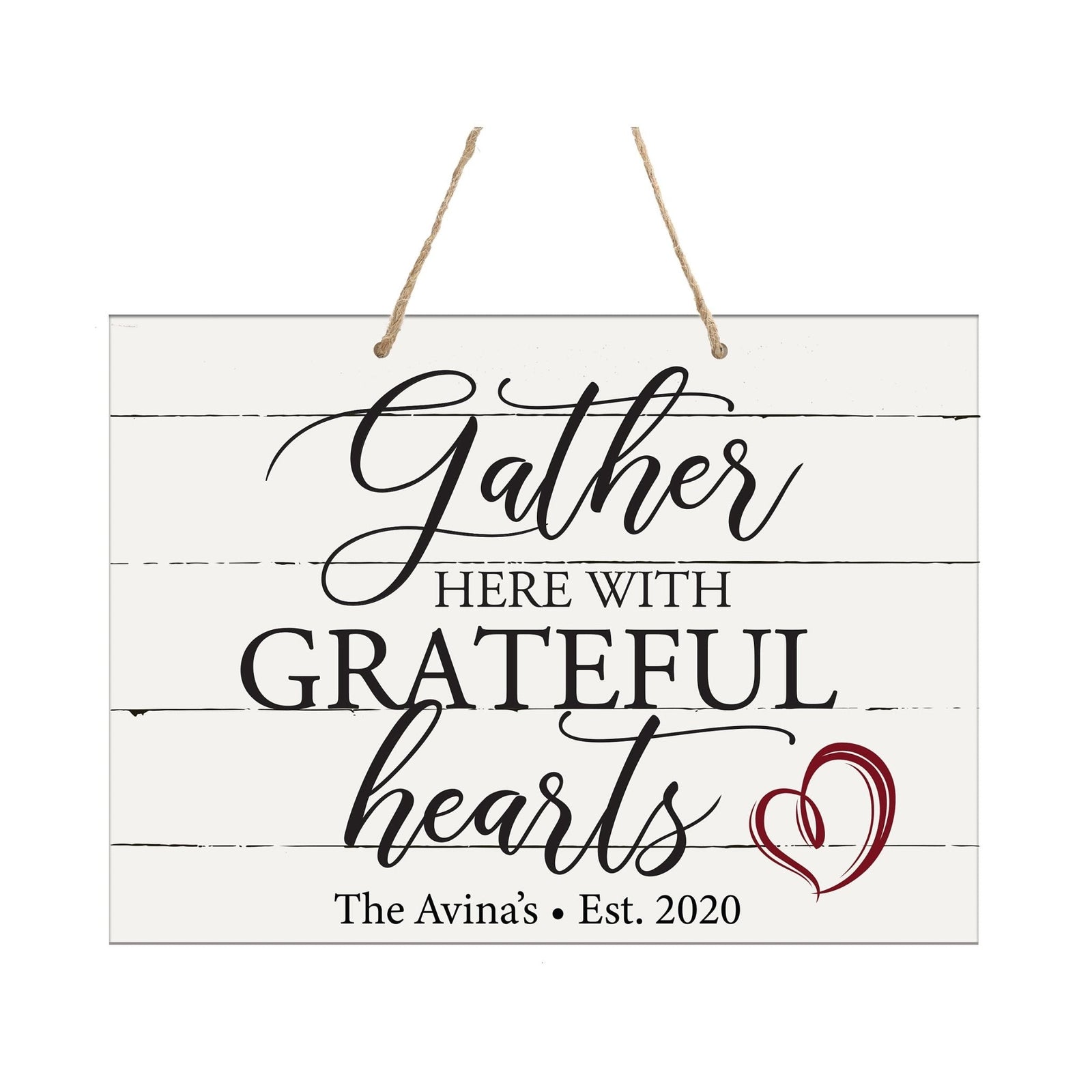 Personalized Modern Wooden Horizontal / Vertical Wall Hanging Rope Sign 12x15 - Gather Here With - LifeSong Milestones
