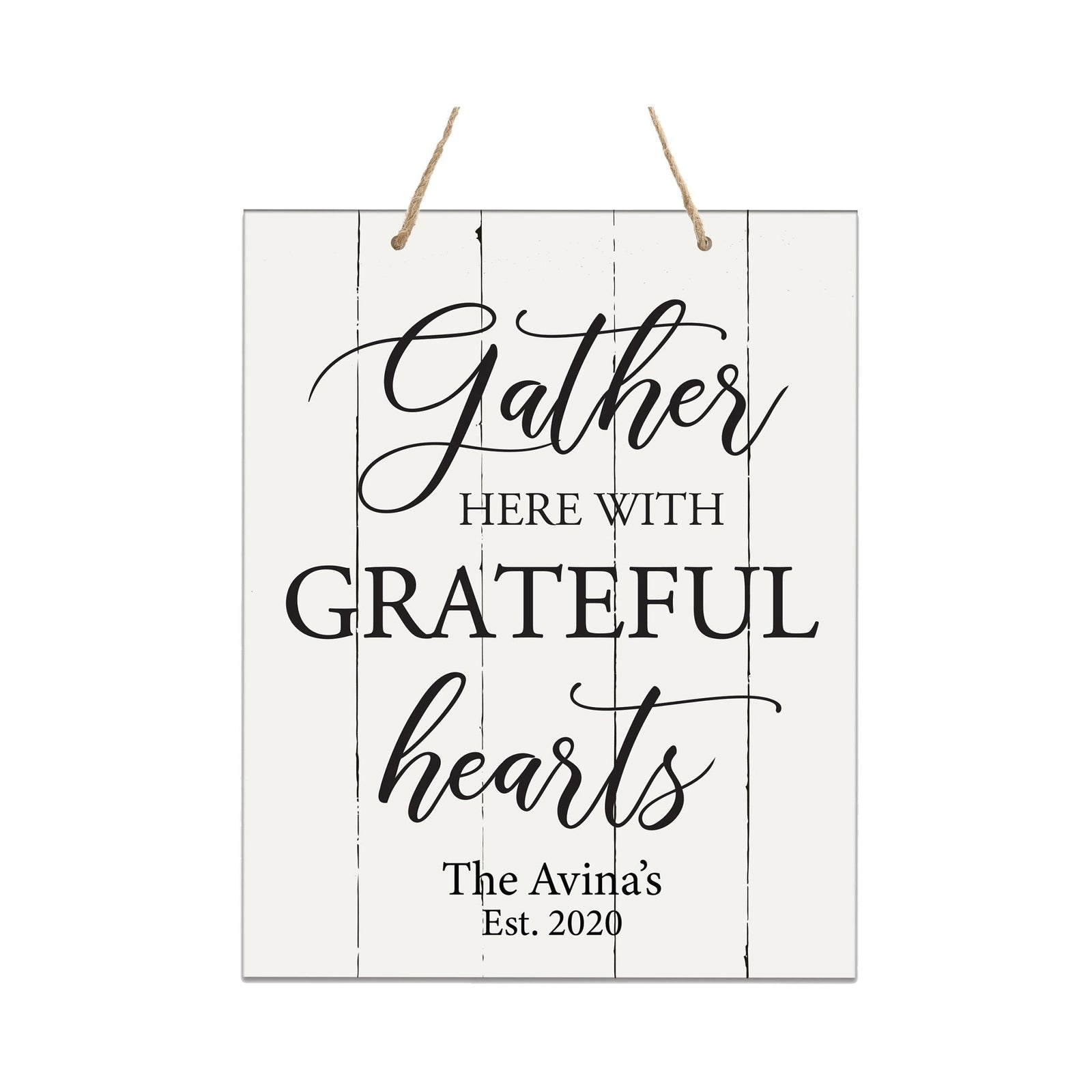 Personalized Modern Wooden Horizontal / Vertical Wall Hanging Rope Sign 12x15 - Gather Here With - LifeSong Milestones