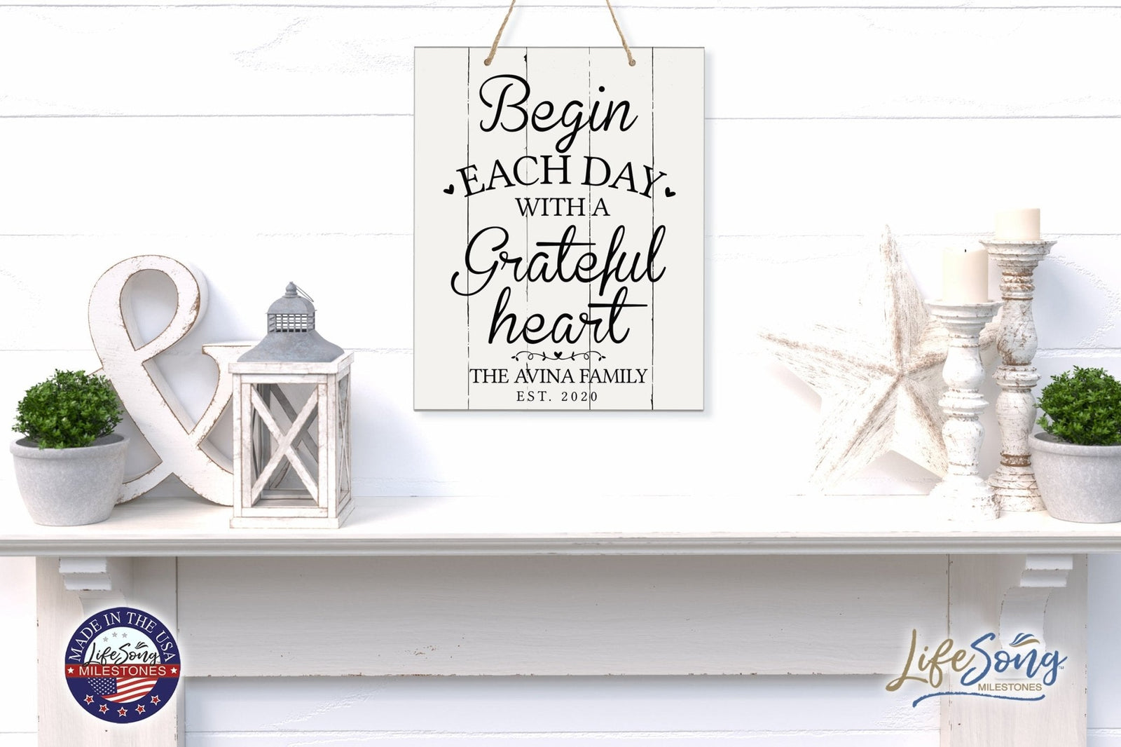 Personalized Modern Wooden Horizontal Wall Hanging Rope Sign 12x15 - Family - LifeSong Milestones