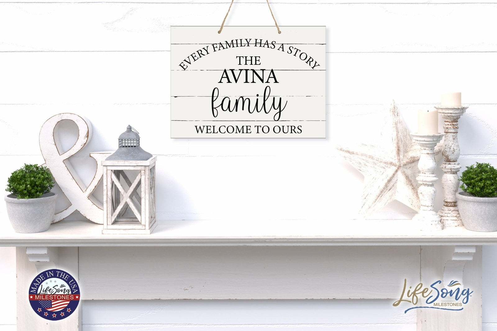 Personalized Modern Wooden Vertical Wall Hanging Rope Sign 12x15 - Family - LifeSong Milestones