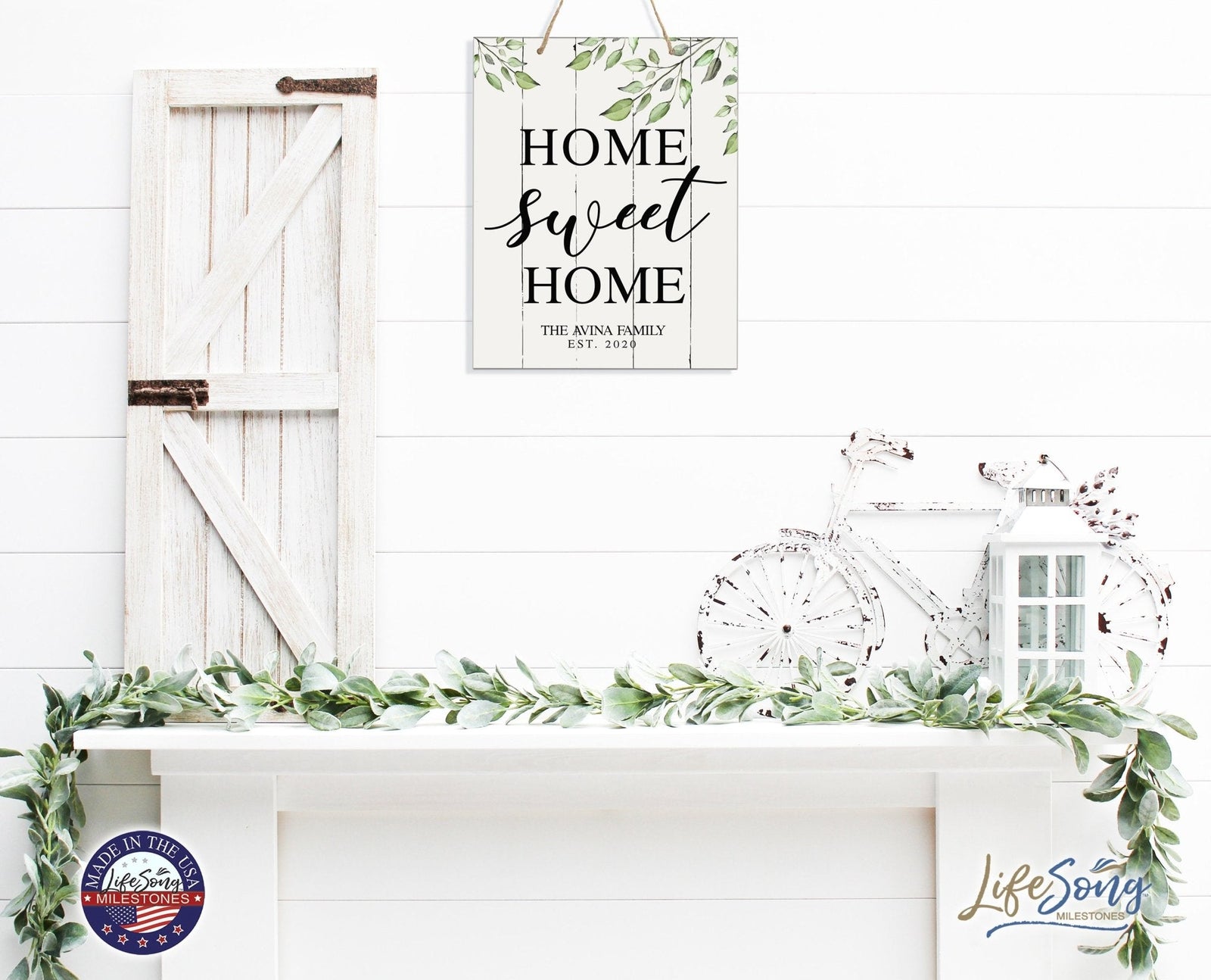 Personalized Modern Wooden Vertical Wall Hanging Rope Sign 12x15 - Home - LifeSong Milestones