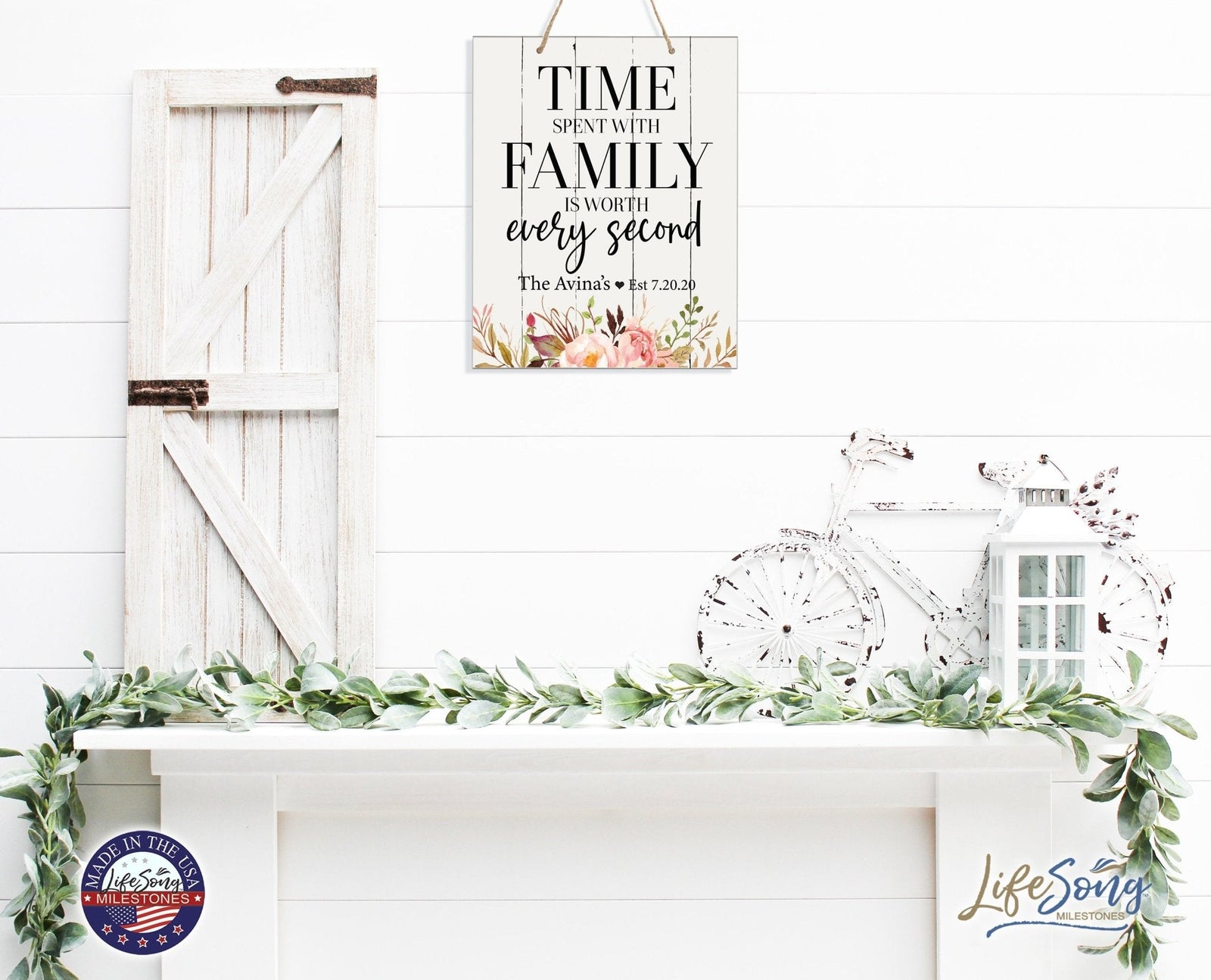 Personalized Modern Wooden Vertical Wall Hanging Rope Sign 12x15 - Home - LifeSong Milestones