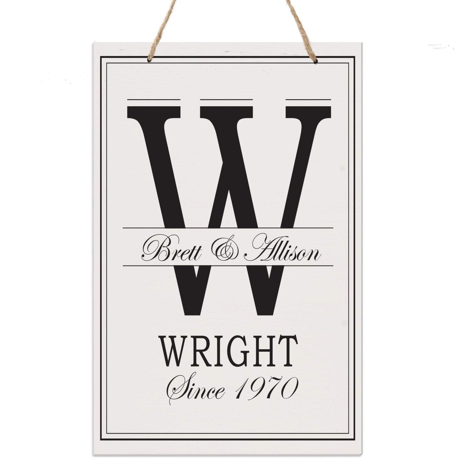 Personalized Monogram Hanging Sign 8x12 - W - LifeSong Milestones
