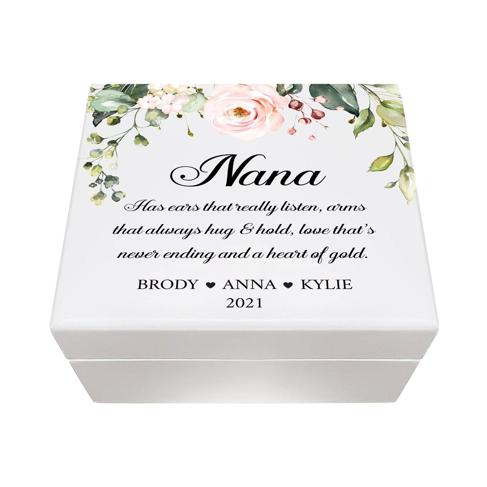 Personalized Nana’s White Keepsake Box 6x5.5 with Inspirational verse - A Heart Of Gold - LifeSong Milestones