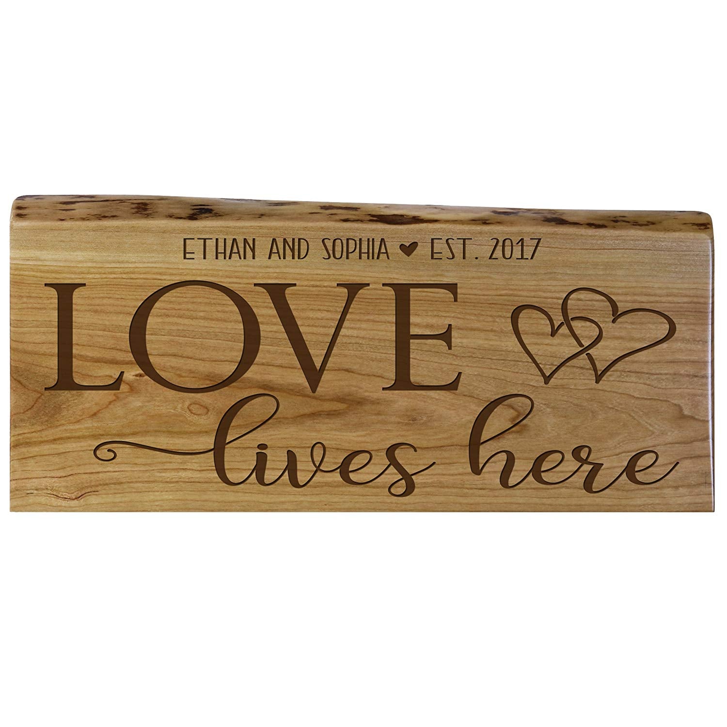 Personalized Natural Cherry Wood Inspirational Sign with Names & Year - LifeSong Milestones