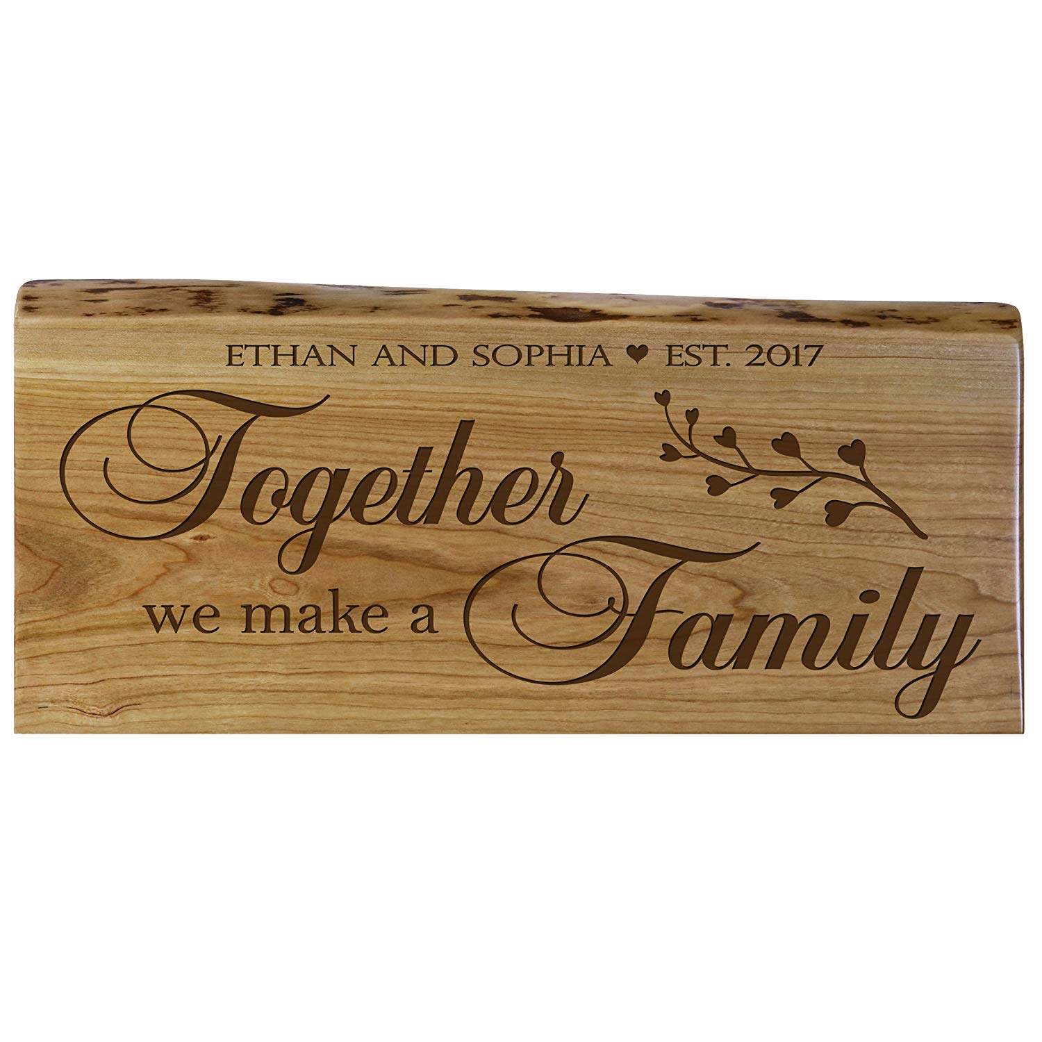 Personalized Natural Cherry Wood Inspirational Sign with Names & Year - LifeSong Milestones