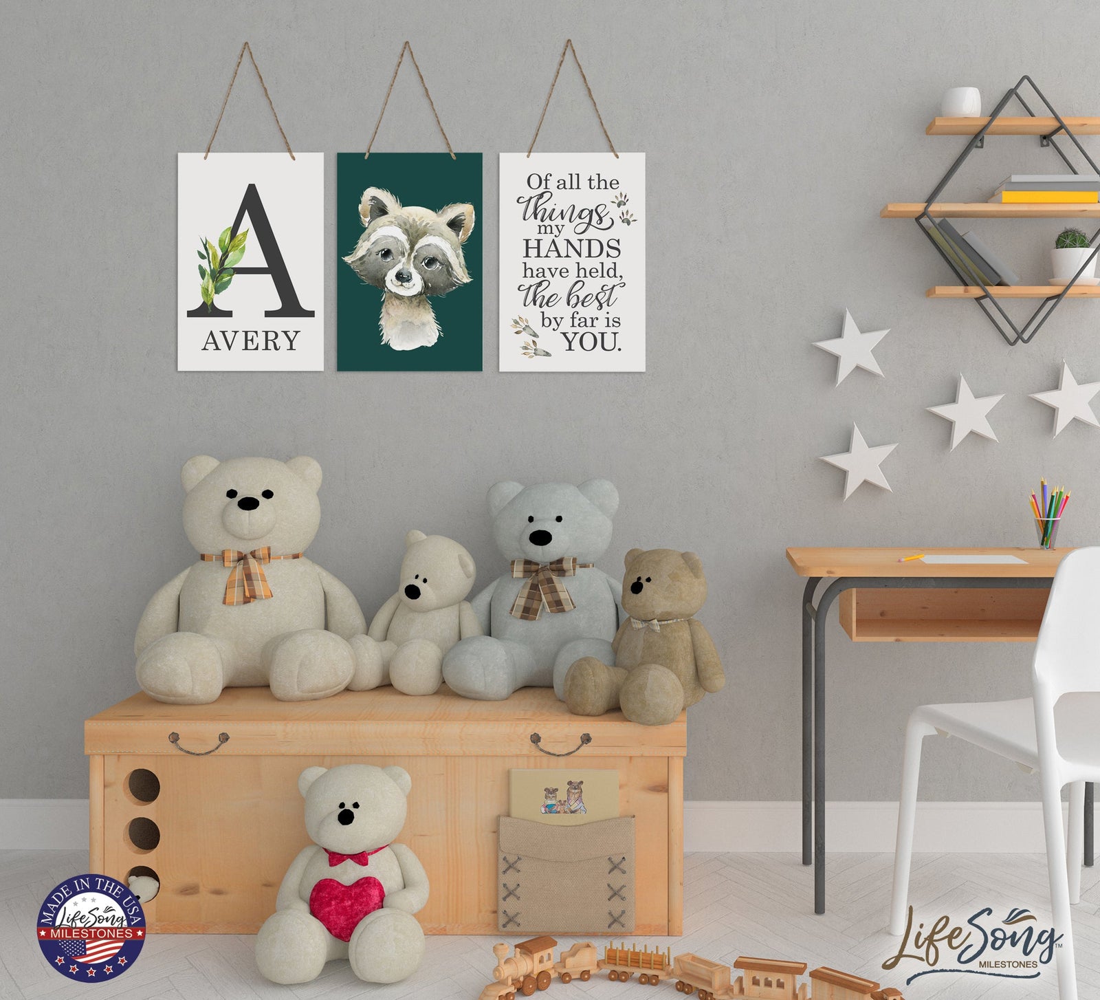 Personalized New Baby Newborn Birth Arrival Monogram Signs - Boys Forest Animal - LifeSong Milestones