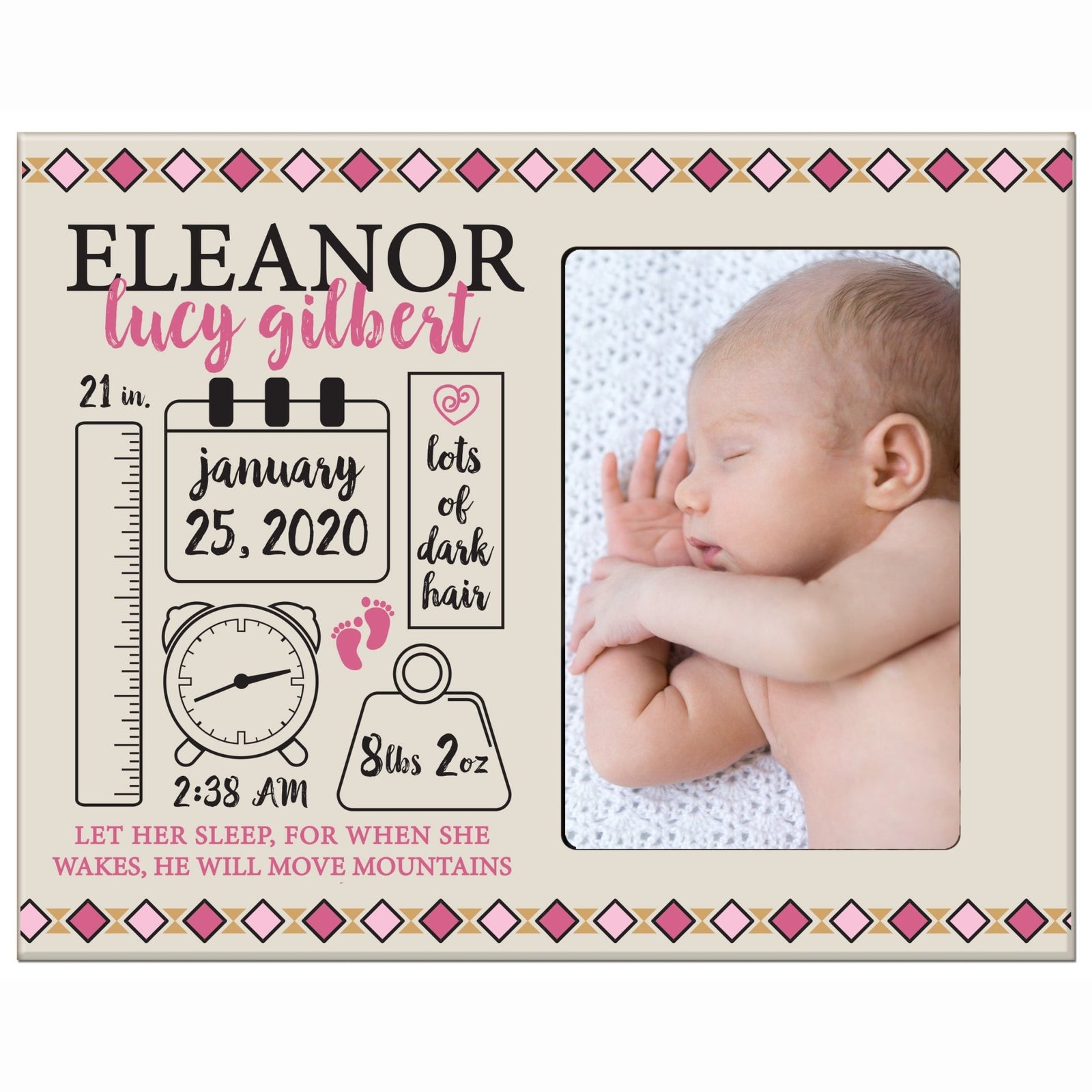 Personalized Newborn Baby Birth Stats Picture Frame - Tribal - LifeSong Milestones