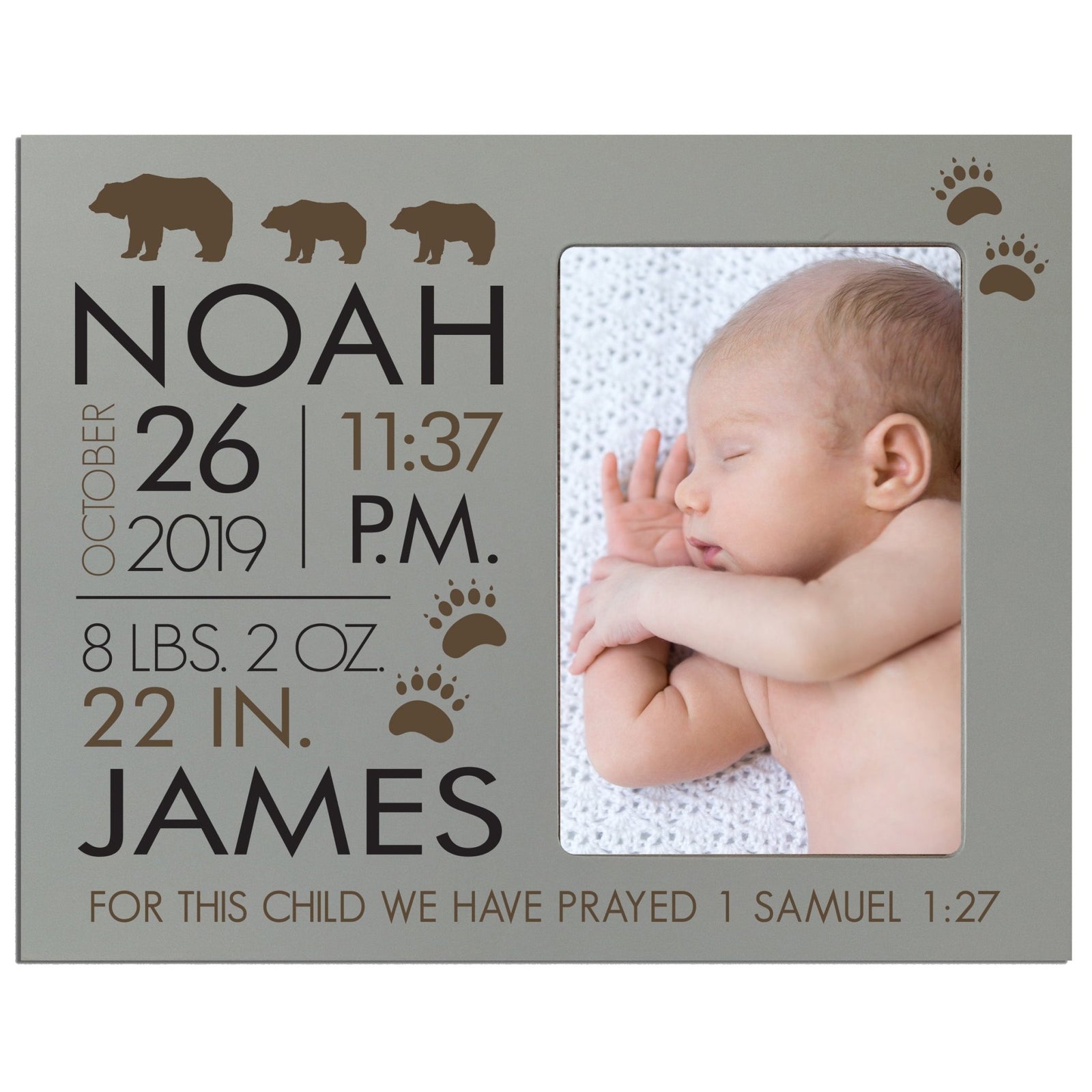 Personalized Nursery Baby Birth Stats Picture Frame - Bear - LifeSong Milestones
