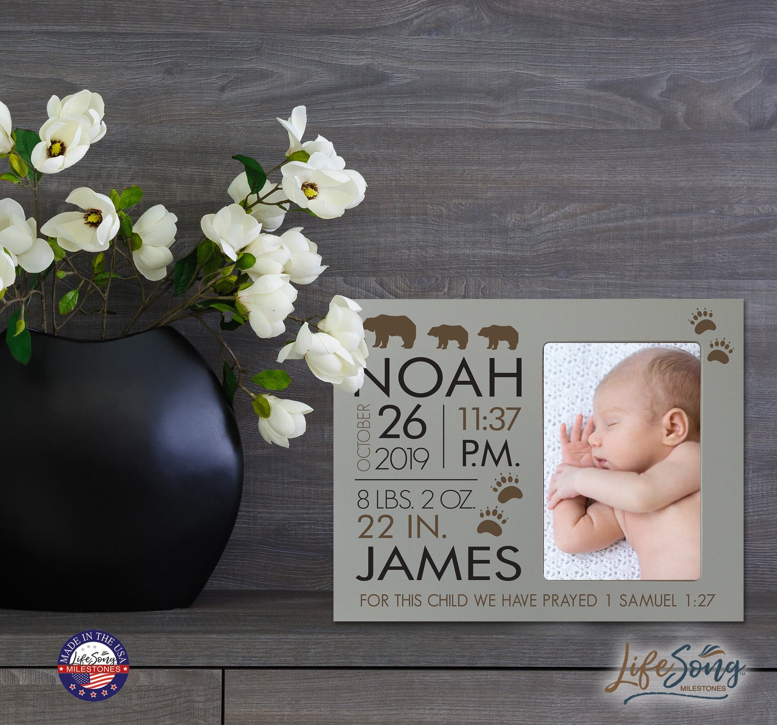 Personalized Nursery Baby Birth Stats Picture Frame - Bear - LifeSong Milestones