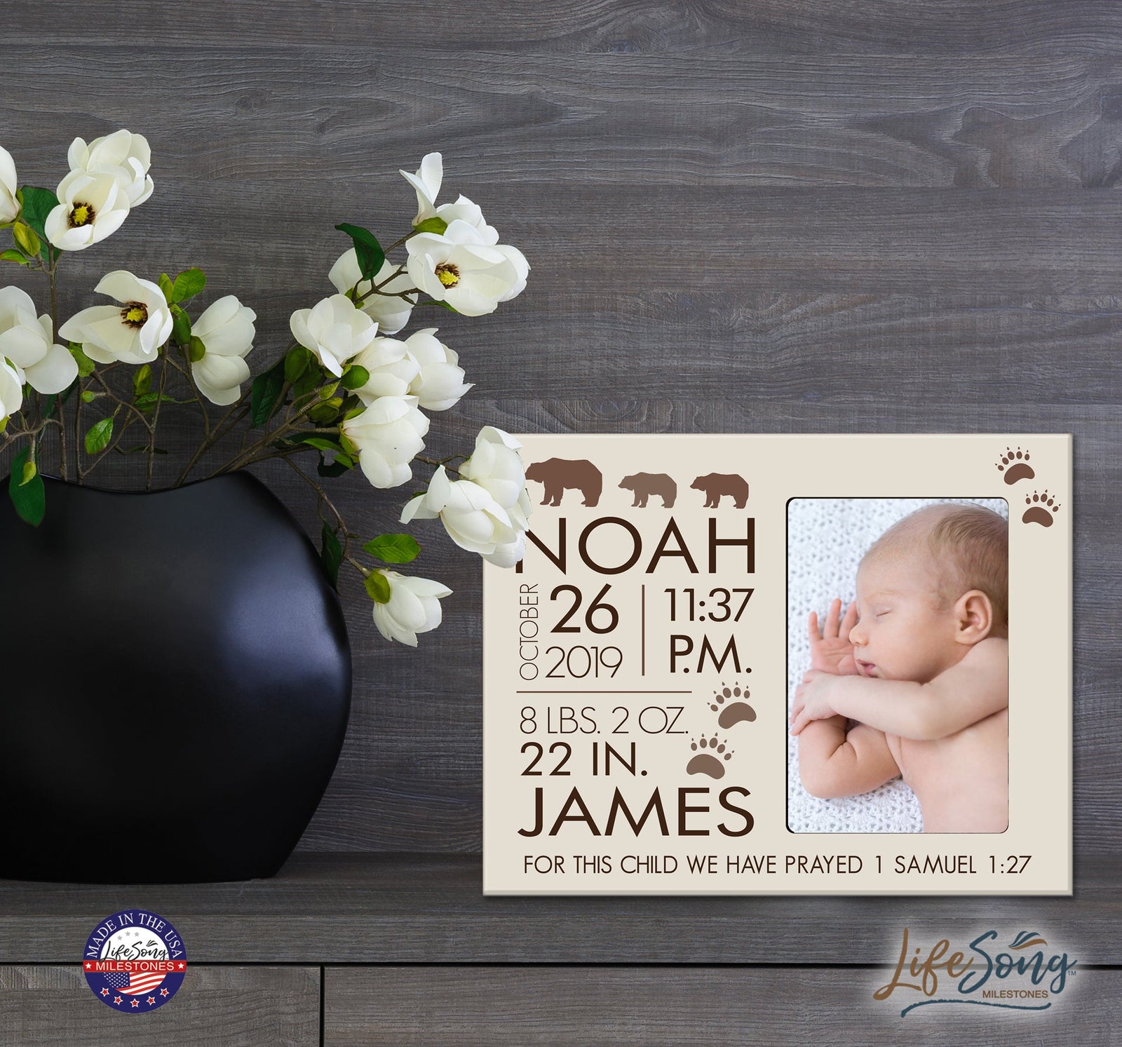 Personalized Nursery Baby Birth Stats Picture Frame - Bear - LifeSong Milestones