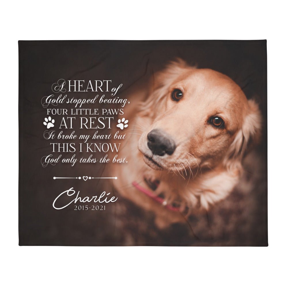 Personalized Pet Memorial Printed Throw Blanket - A Heart of Gold - LifeSong Milestones