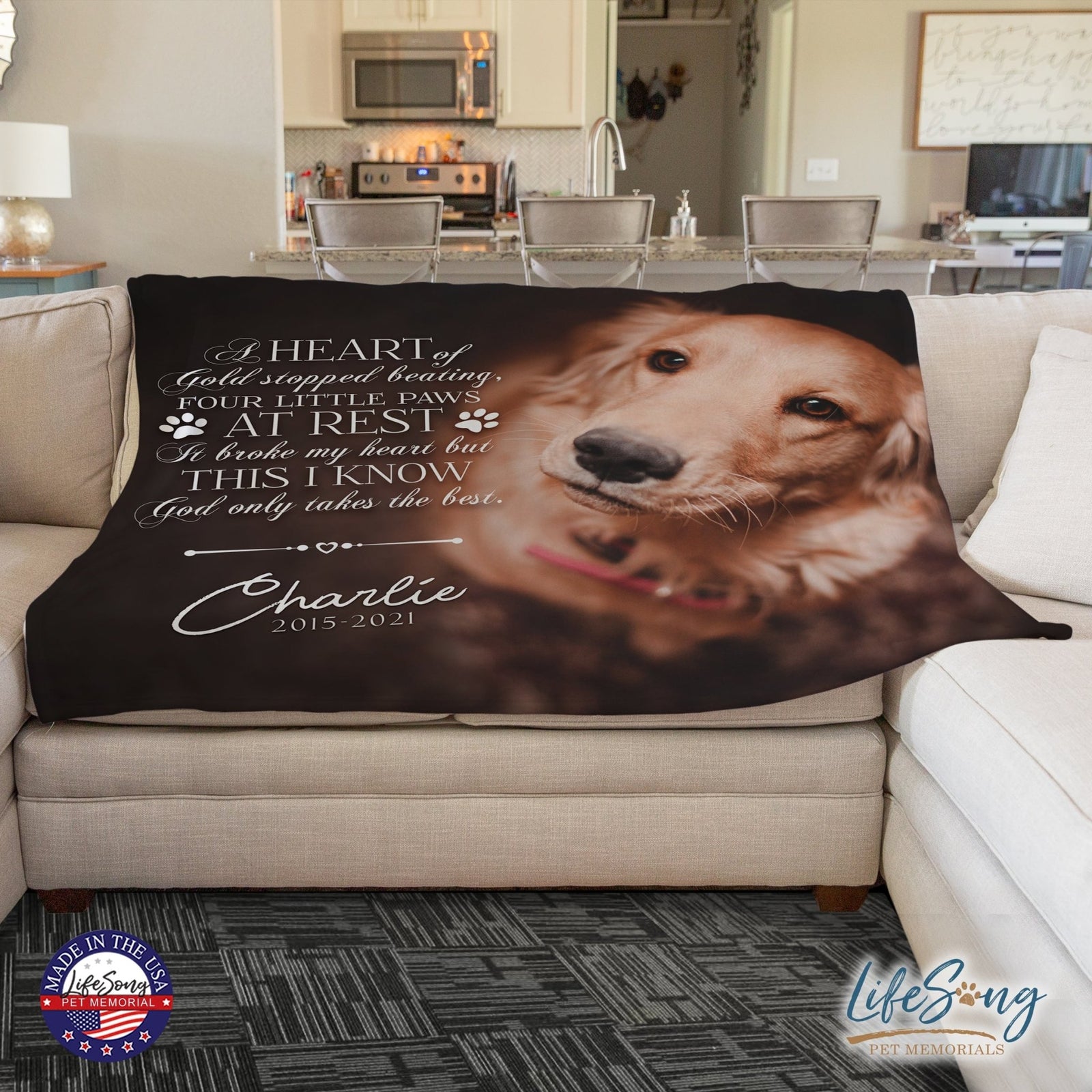Personalized Pet Memorial Printed Throw Blanket - A Heart of Gold - LifeSong Milestones