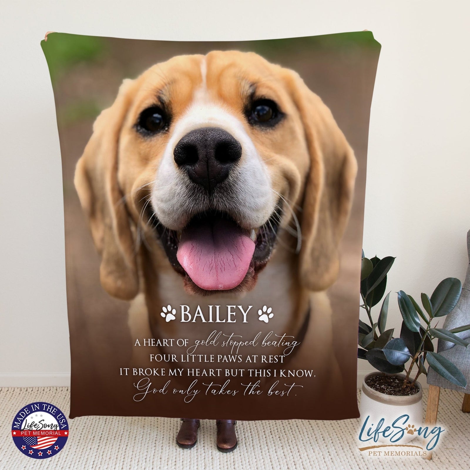 Personalized Pet Memorial Printed Throw Blanket - A Heart of Gold - LifeSong Milestones