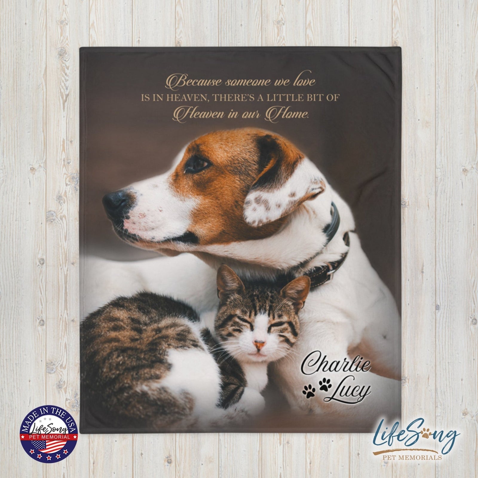Personalized Pet Memorial Printed Throw Blanket - Because Someone We Love Is In Heaven - LifeSong Milestones