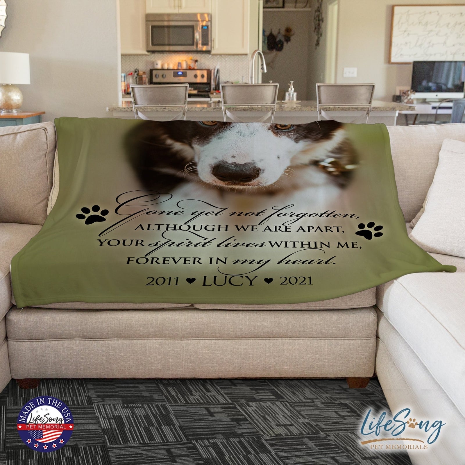 Personalized Pet Memorial Printed Throw Blanket - Gone Yet Not Forgotten - LifeSong Milestones