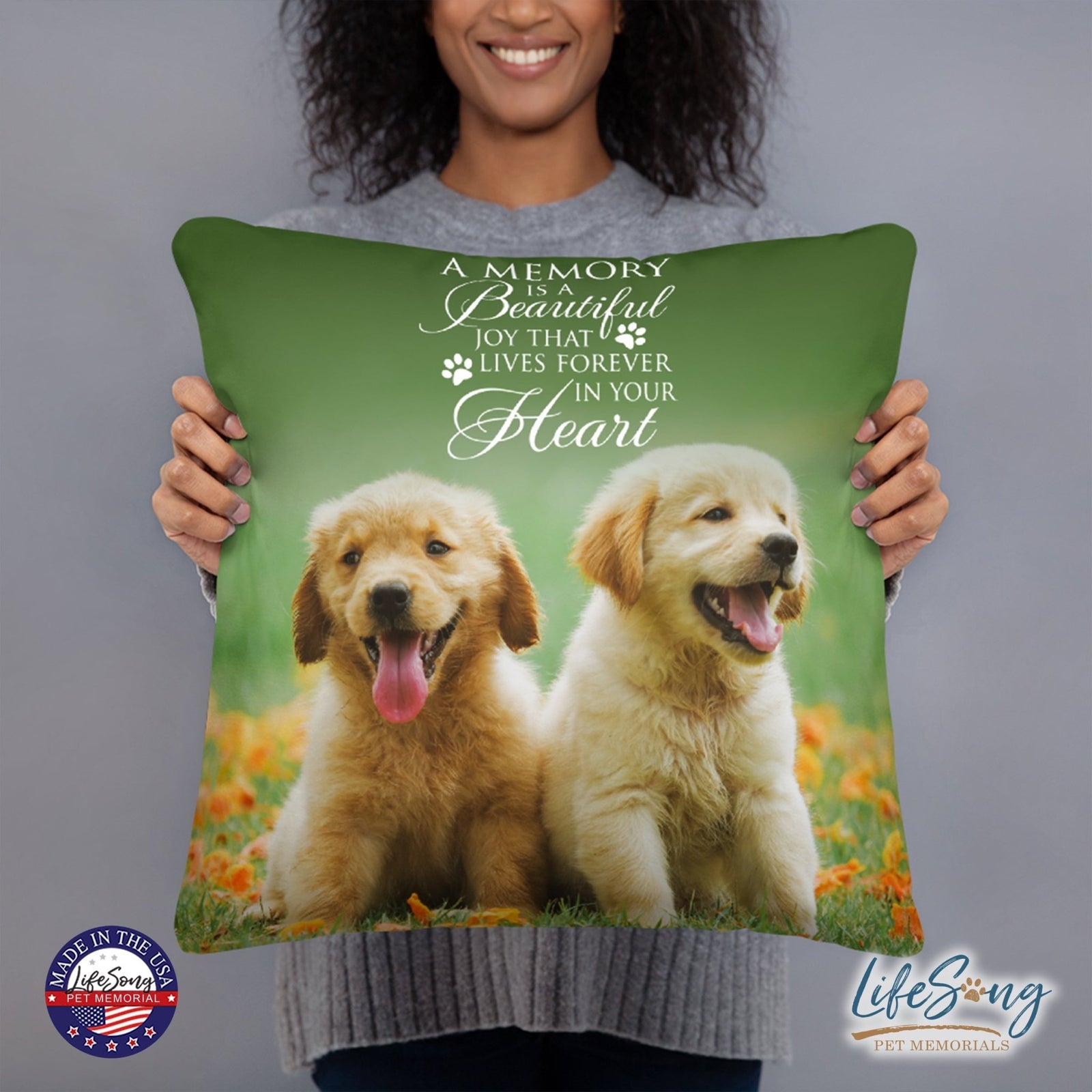 Personalized Pet Memorial Printed Throw Pillow - A Memory Is A Beautiful Joy - LifeSong Milestones