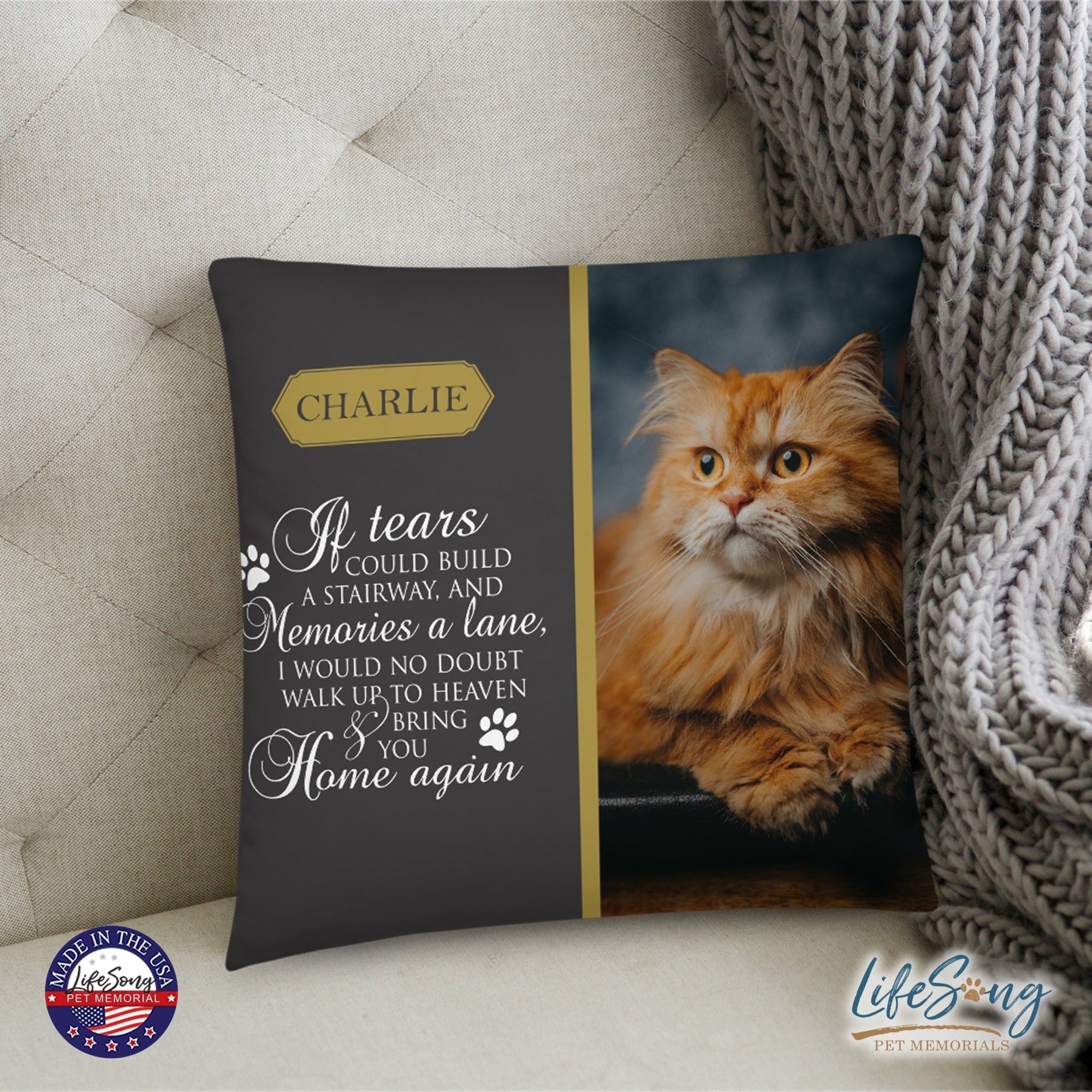 Personalized Pet Memorial Printed Throw Pillow Case - If Tears Could Build A Stairway - LifeSong Milestones
