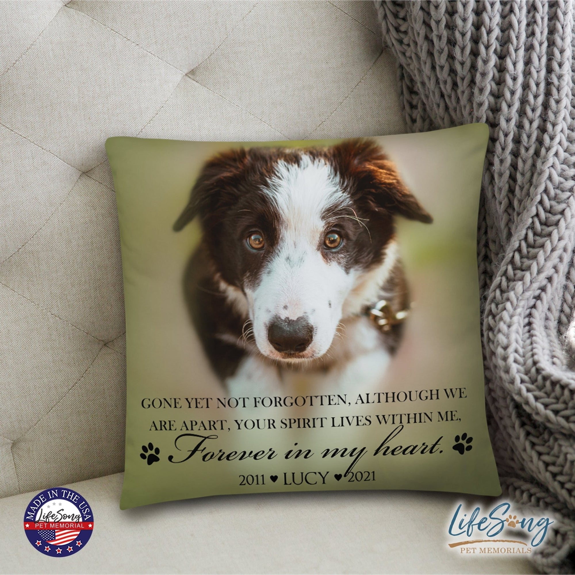 Personalized Pet Memorial Printed Throw Pillow - Gone Yet Not Forgotten - LifeSong Milestones