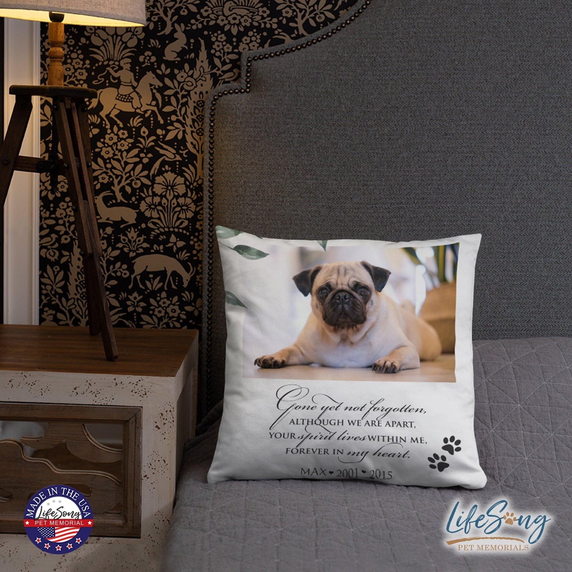 Personalized Pet Memorial Printed Throw Pillow - Gone Yet Not Forgotten - LifeSong Milestones