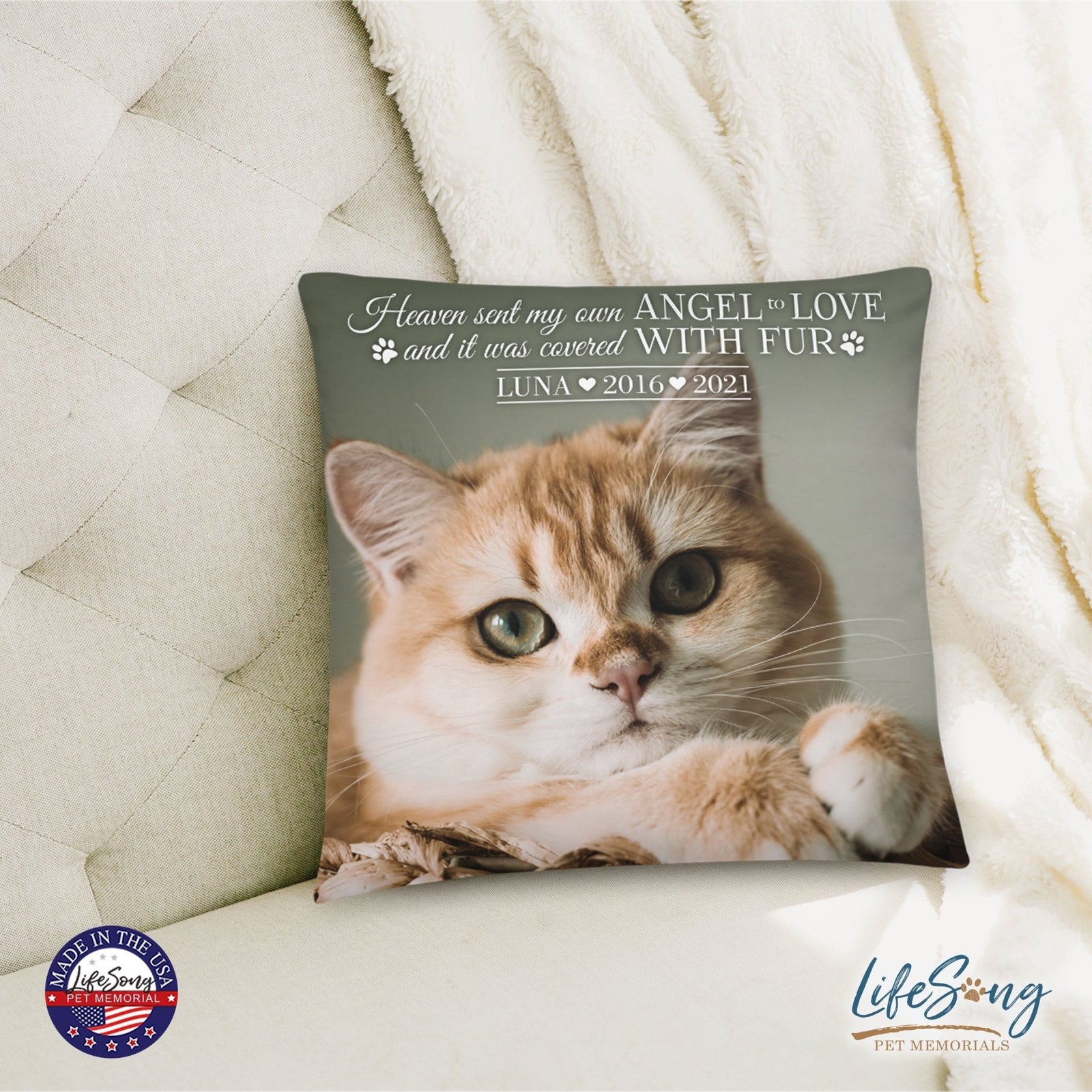 Personalized Pet Memorial Printed Throw Pillow - Heaven Sent My Own Angel - LifeSong Milestones