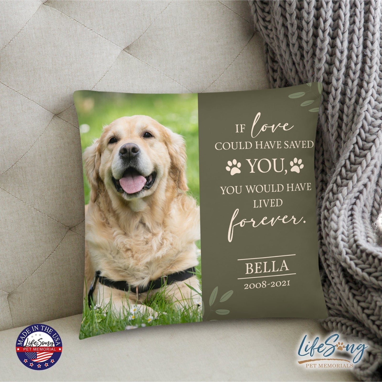 Personalized Pet Memorial Printed Throw Pillow - If Love Could Have Saved You - LifeSong Milestones