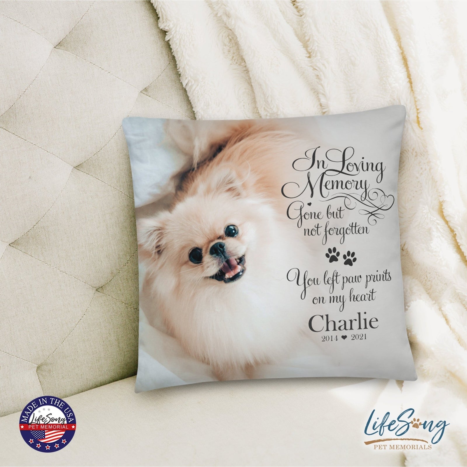 Personalized Pet Memorial Printed Throw Pillow - In Loving Memory - LifeSong Milestones