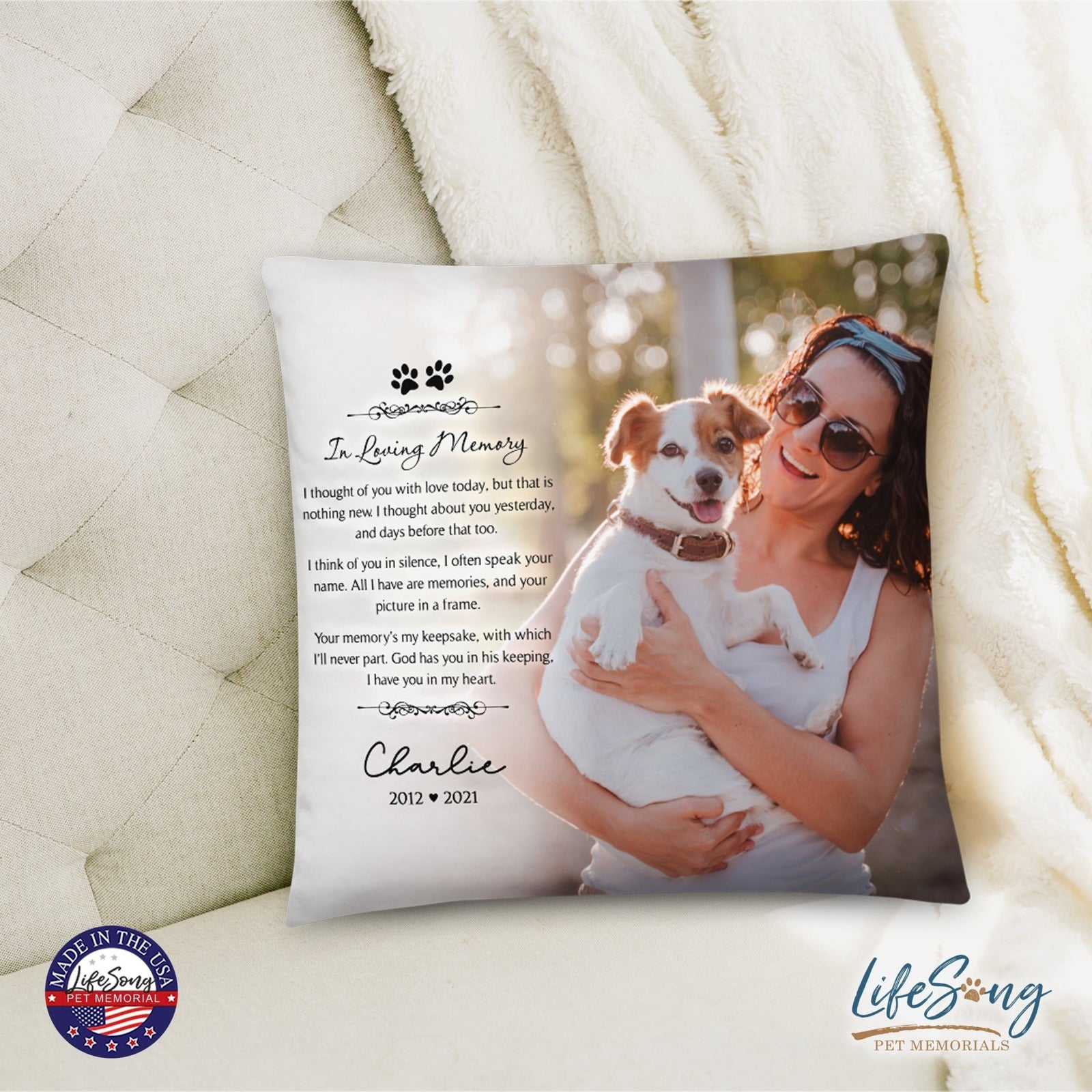Personalized Pet Memorial Printed Throw Pillow - In Loving Memory - LifeSong Milestones