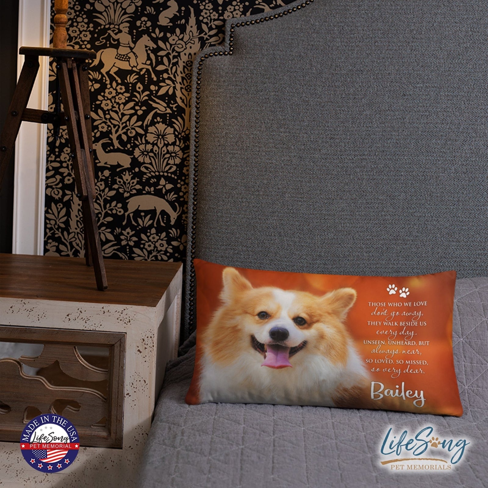 Personalized Pet Memorial Printed Throw Pillow - Those Who We Love Don't Go Away - LifeSong Milestones