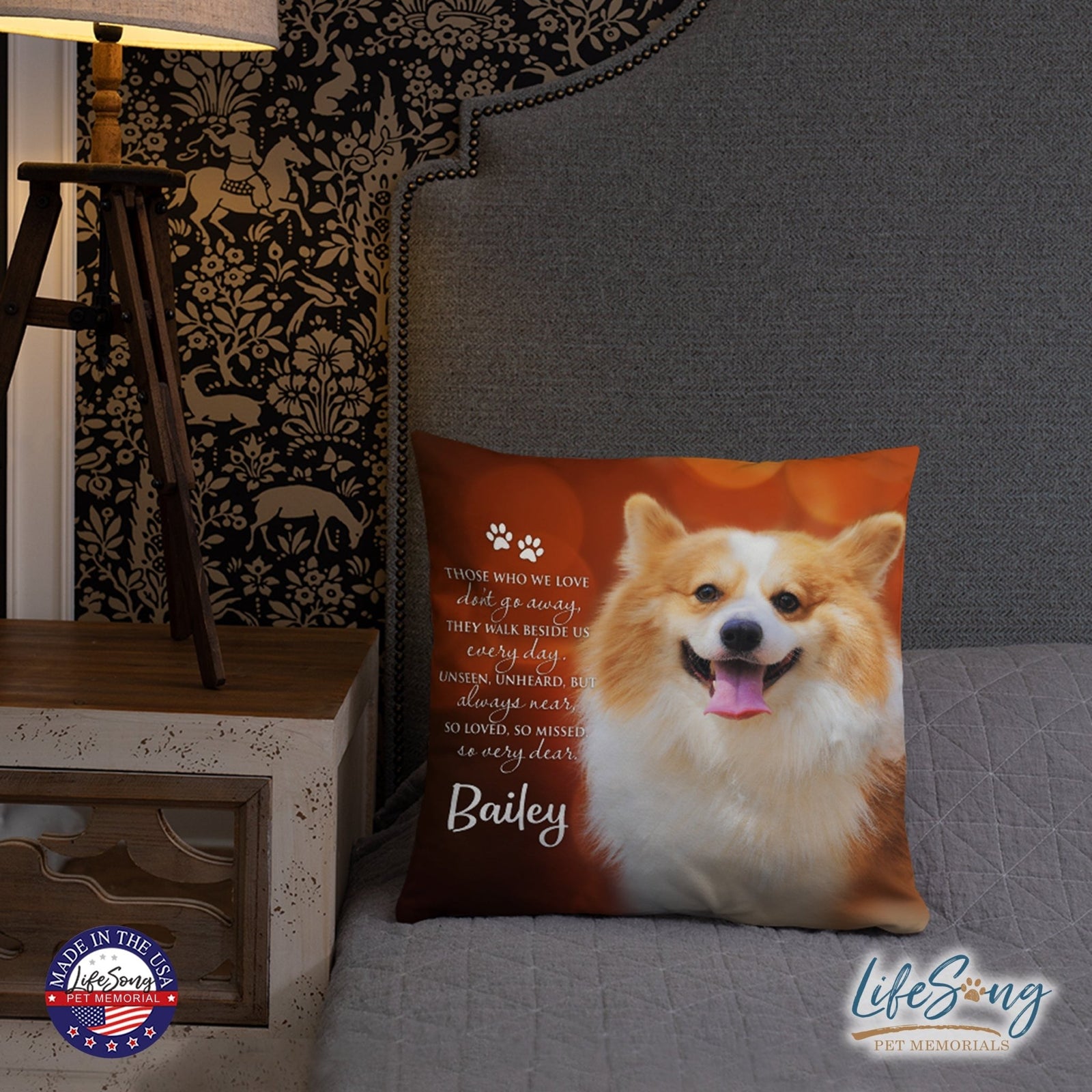 Personalized Pet Memorial Printed Throw Pillow - Those Who We Love Don't Go Away - LifeSong Milestones